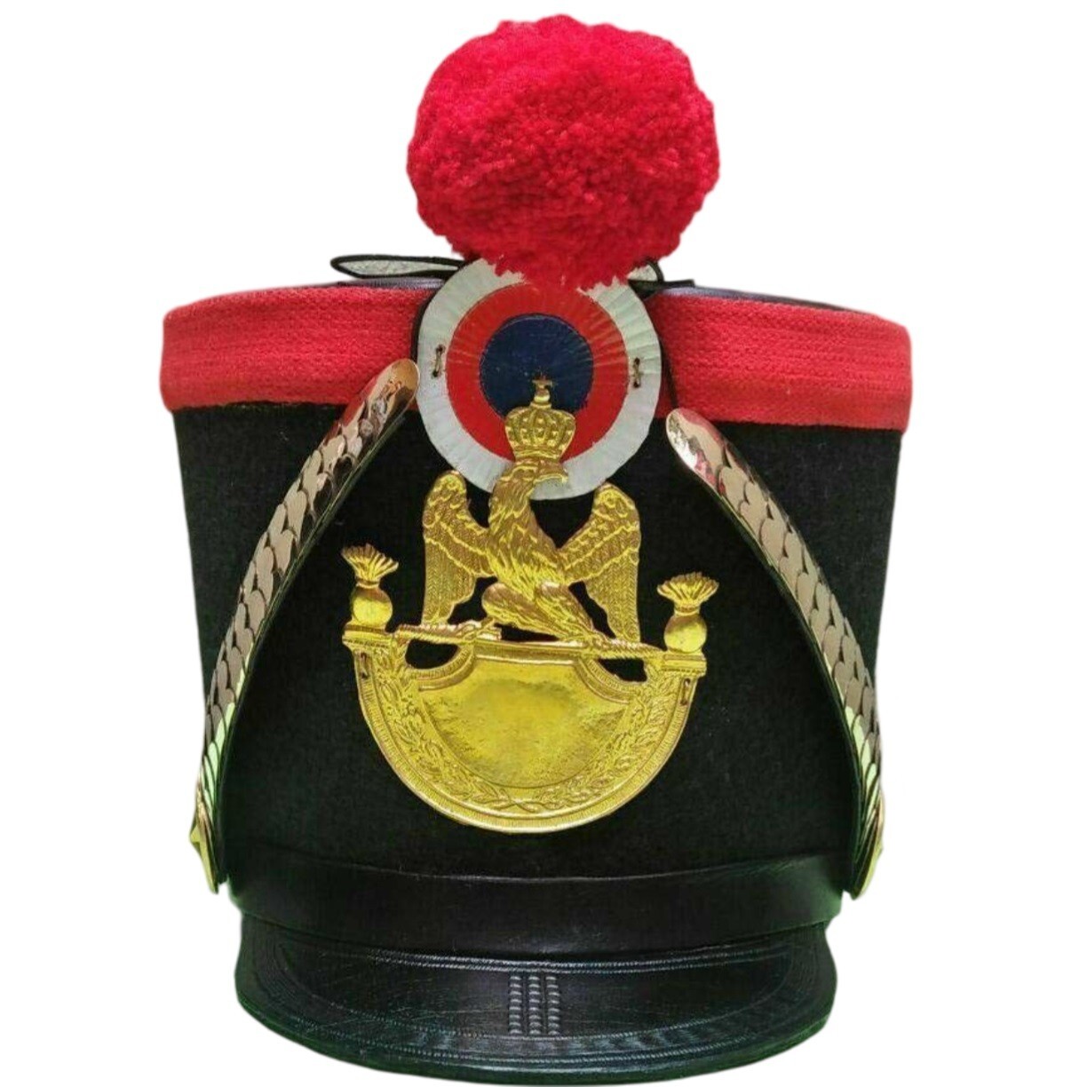 Shako Helmet Leather Napoleonic French Military Red Pompom Shako Helmet Armor