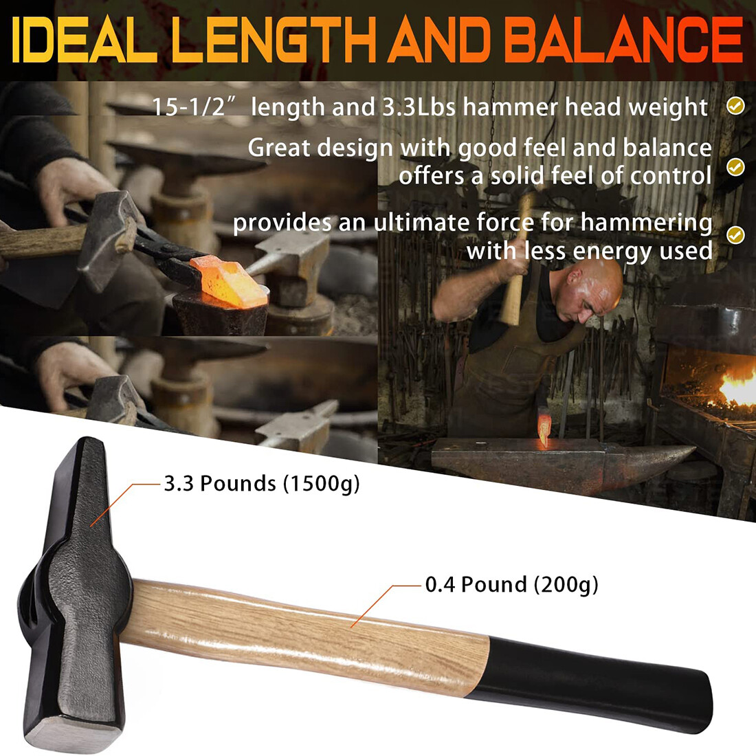 Blacksmith Hammer 0000811-1000 Bladesmith Forging Knife Making Metal Tool