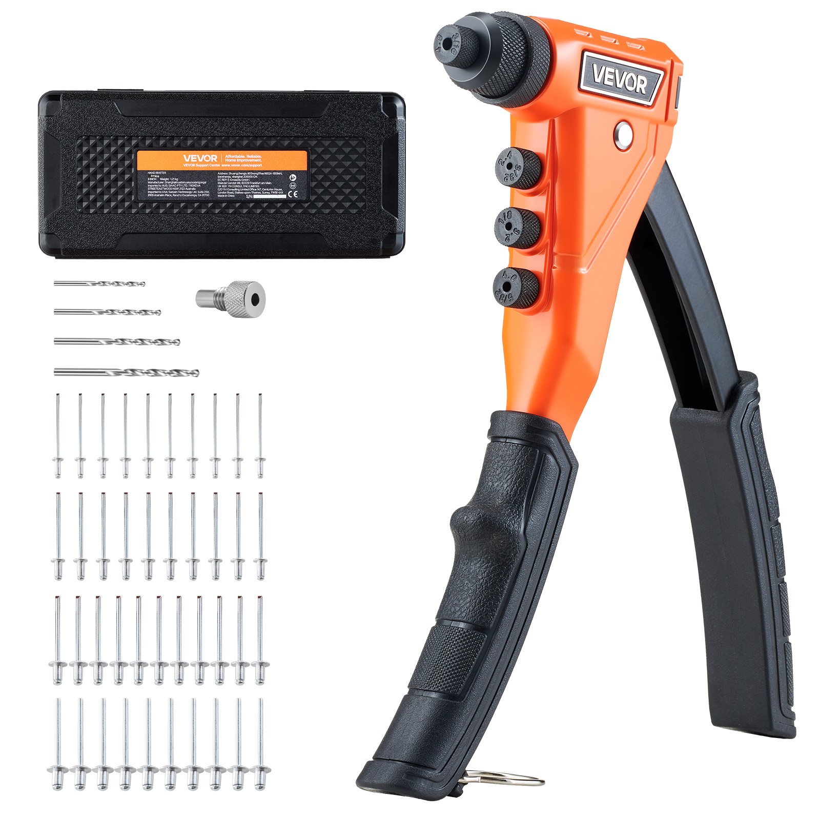 VEVOR Pop Rivet Gun Kit Single Hand Riveter with 200 Blind Rivets for Metal