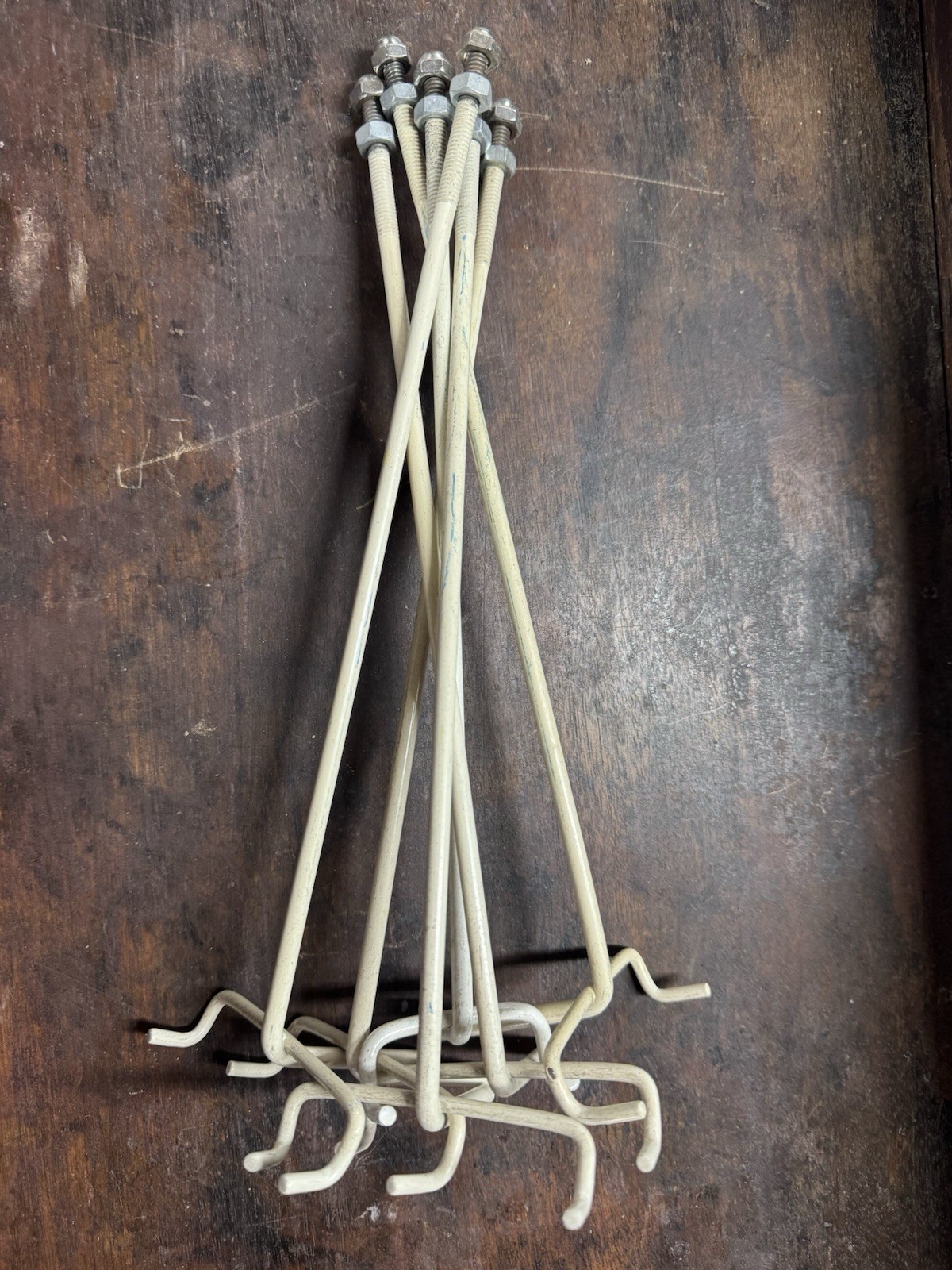Lot Of 6 Heavy Duty 3/8” Single Arm Wide Based Peg Board Hooks 12” Long