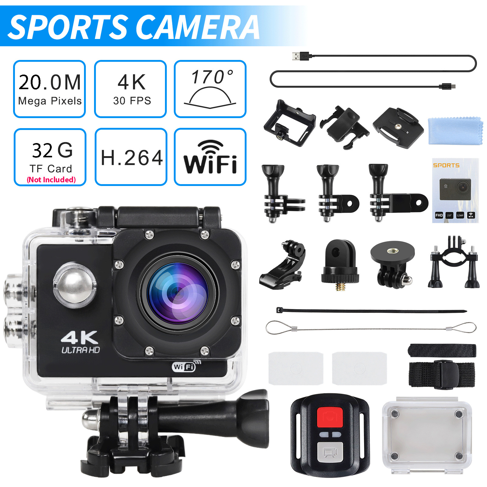 4K Action Camera/ Sport Camera Wifi 1080P HD Waterproof DVR Camcorder Remote