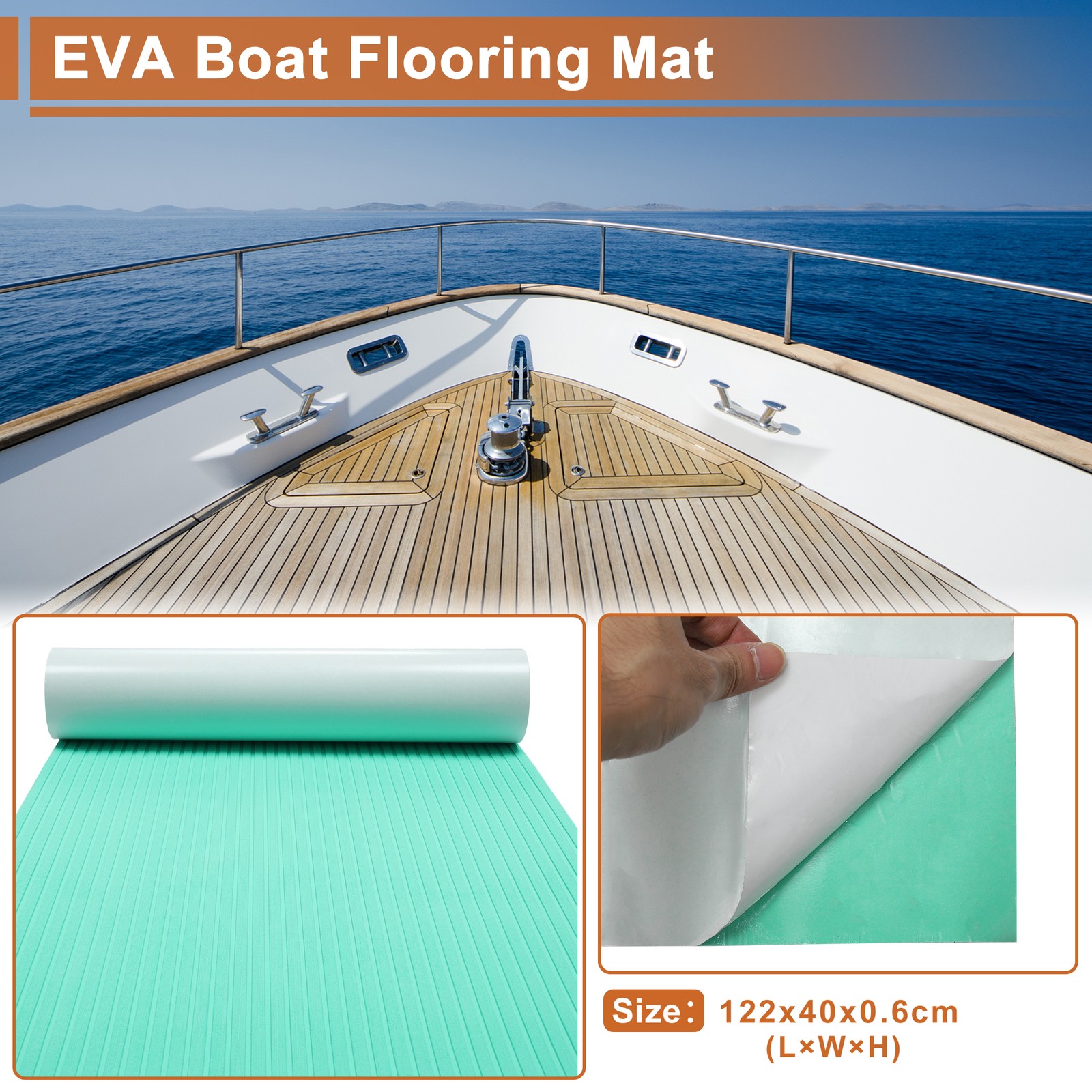 Self-Adhesive 48"L x 16"W Boat Deck Flooring Strip Cut EVA Foam Seafoam Green