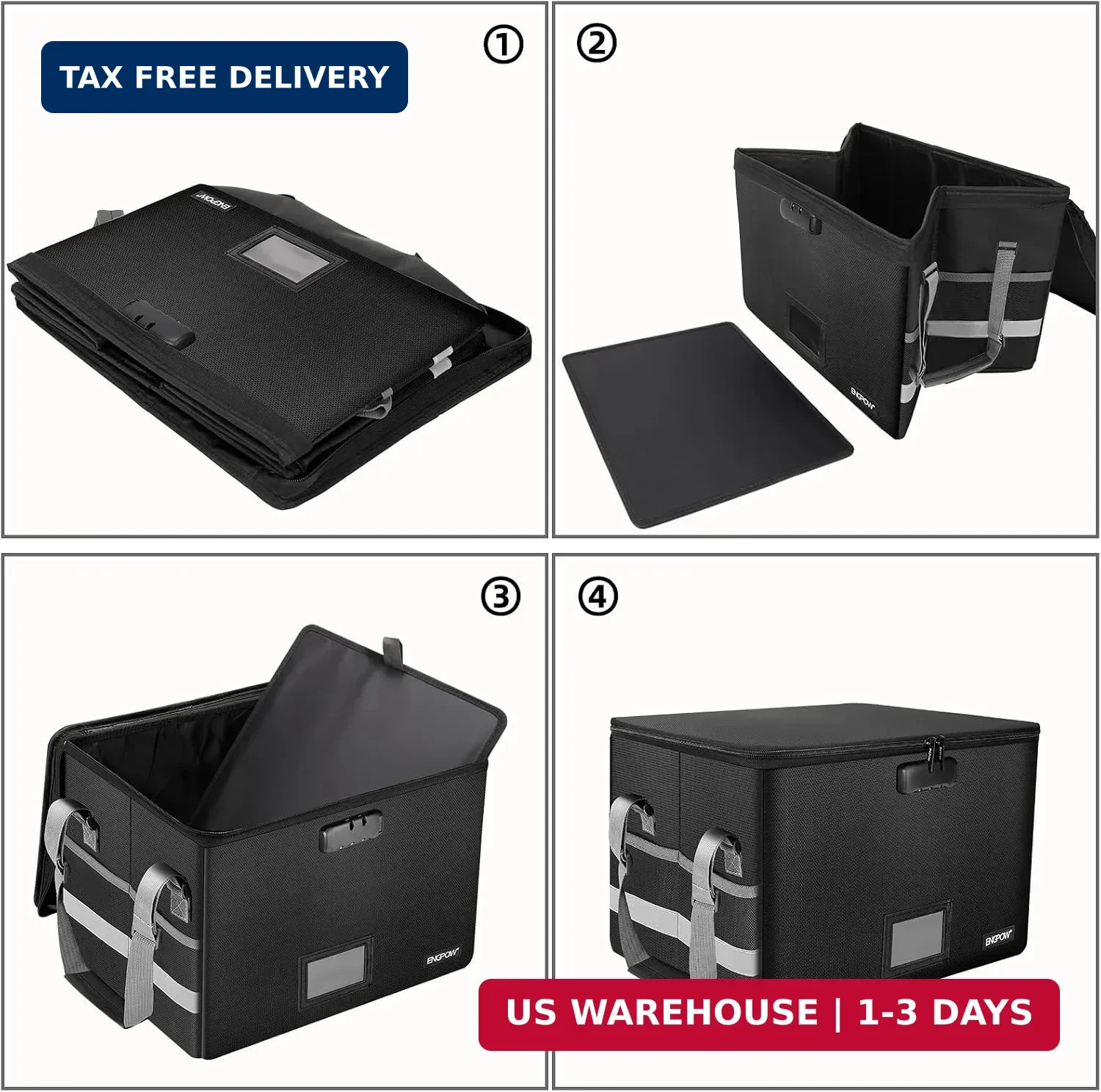 File Box with Lock,Fireproof Document Box with Zipper&Pockets,Collapsible