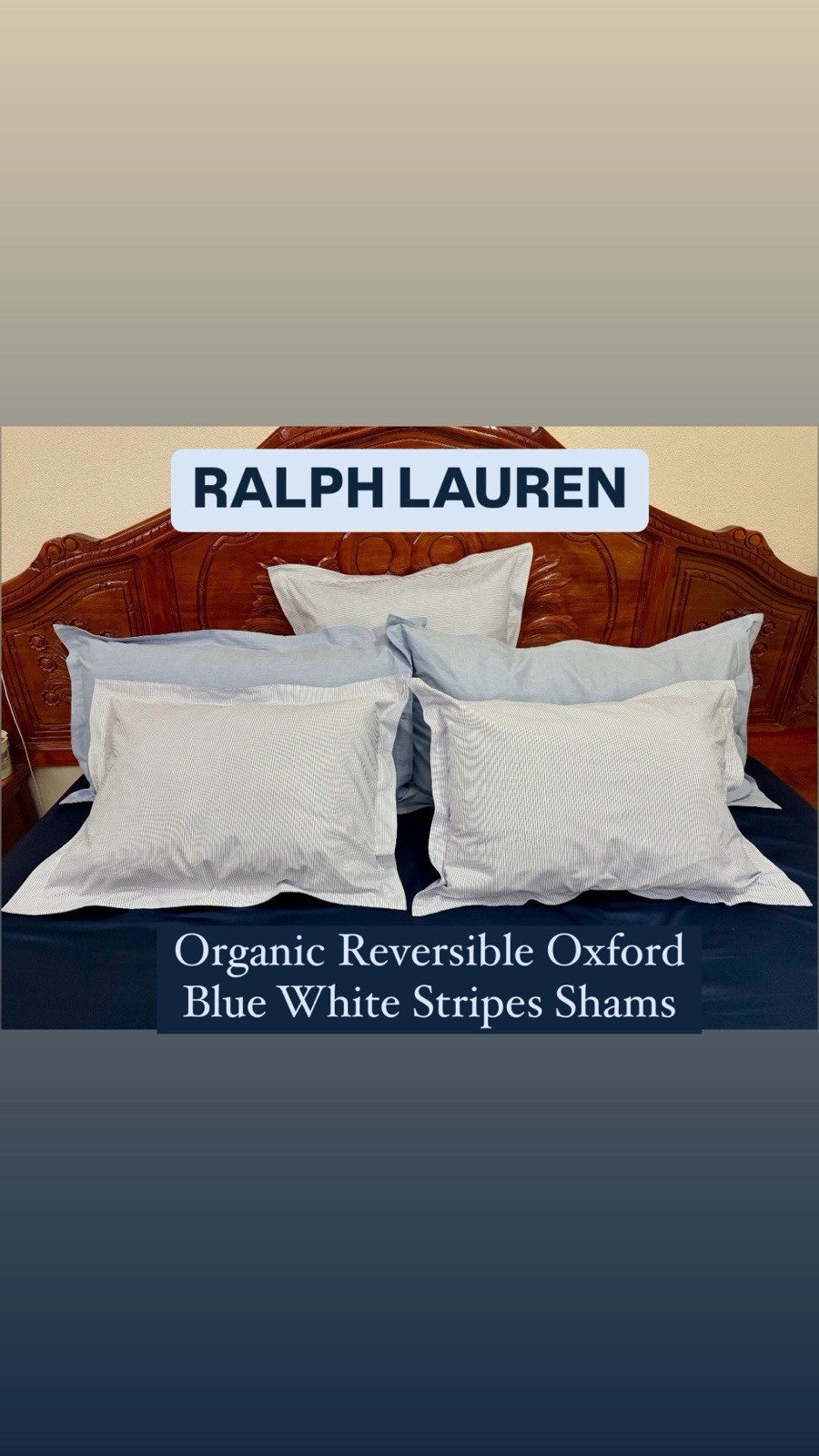 Ralph Lauren Organic Reversible Oxford BlueWhite Stripes Shams Standard Set Of 2
