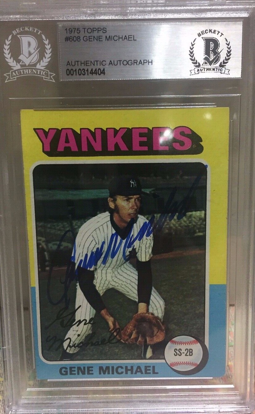 d2017 NEW YORK YANKEES signed GENE "STICK" MICHAEL - 1975 Topps - AUTHENTICATED