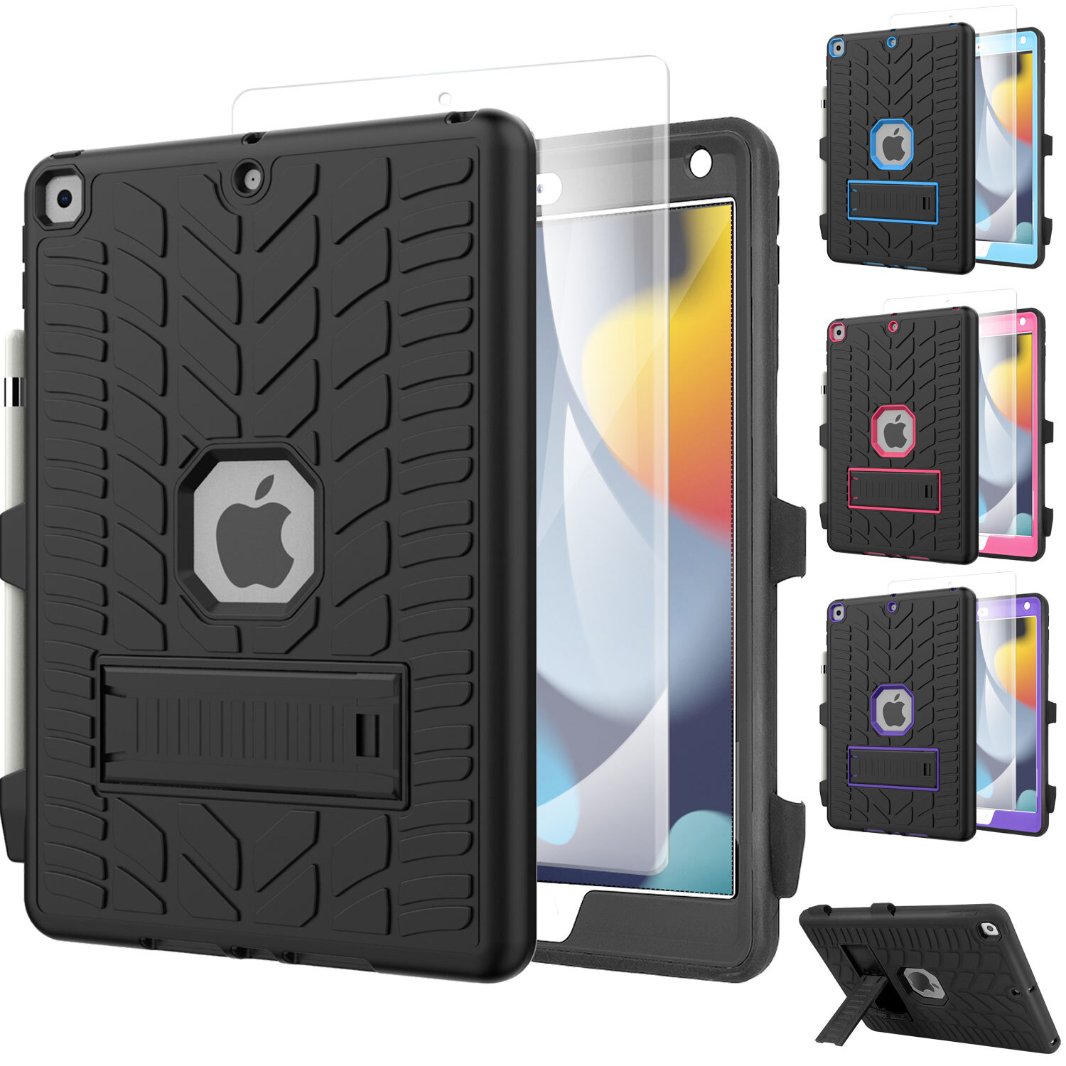 iPad 9th 8th 7th Generation Case Shockproof Heavy Duty Cover + Screen Protector