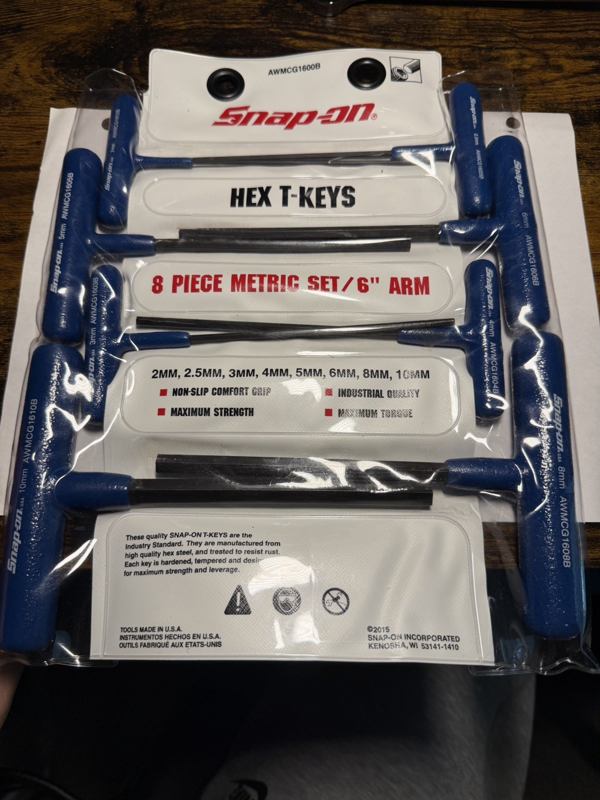 NEW Snap-on AWMCG1600B 8pc Metric Hex T-Key Set 6" Steel Non-slip Grip