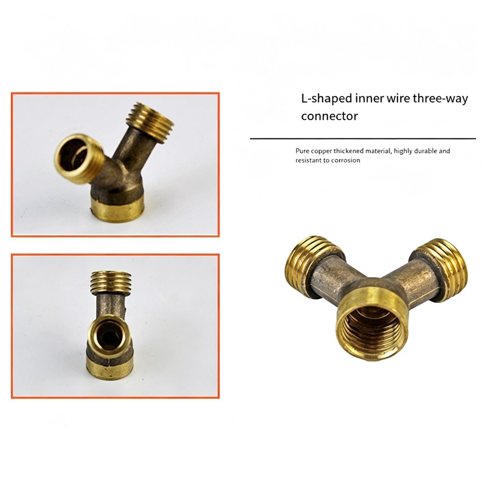 Brass Three Way Connector for Garden Hoses with Internal External Thread