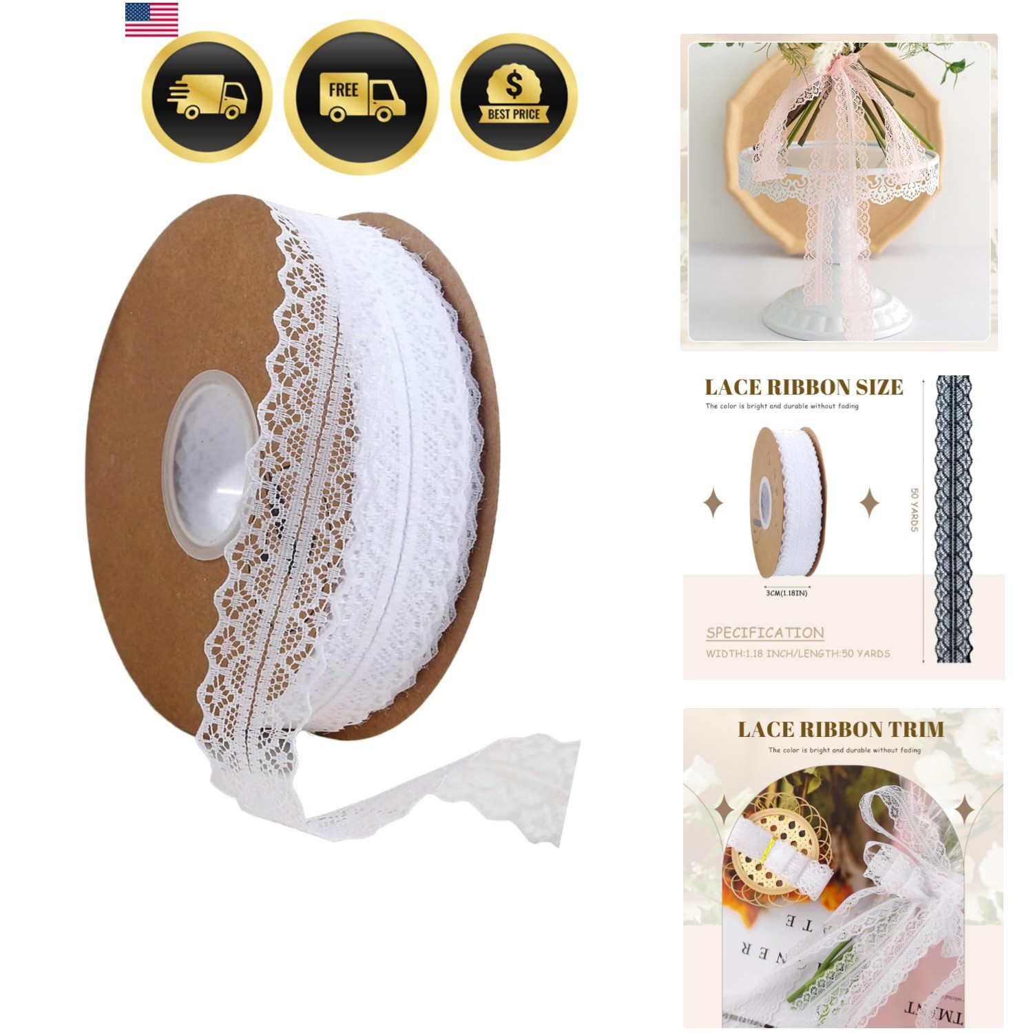 Lace Trim Ribbon lace Fabric Vintage Pattern Roll Ribbons - Perfect for Gift ...