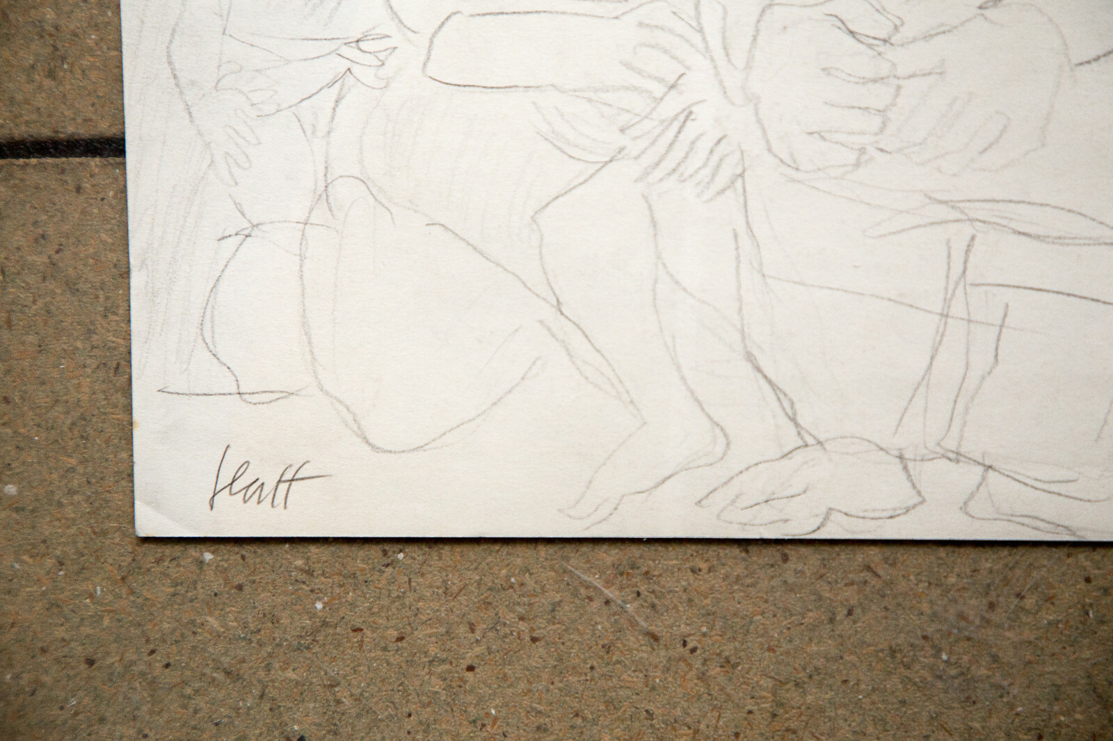 Karl GLATT Pencil Drawing "Mothers with Children" Cubism Switzerland 1970