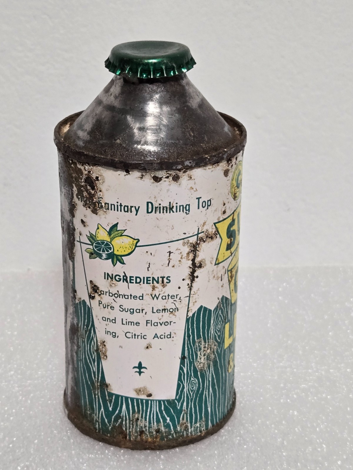 Vintage Rare C & C Super Coola Lemon Lime W/ Lid Cone Top Soda Pop Can
