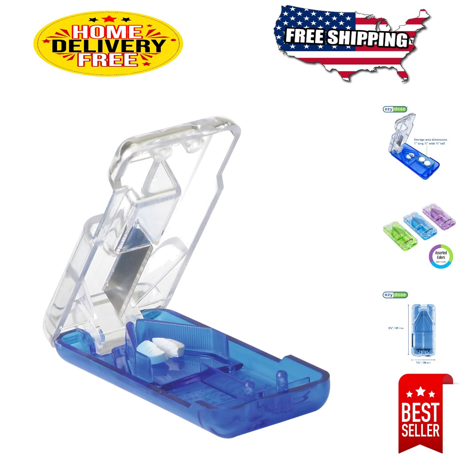 Ergonomic Pill Splitter with Built-in Storage for Tablets & Vitamins – BPA-Free