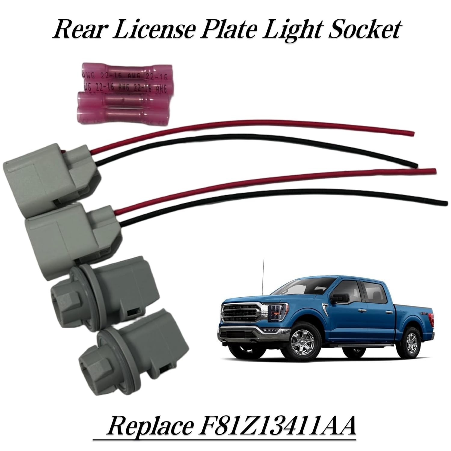 2Pcs Rear License Plate Lights Connector Socket & Plug Harness Kit Fit for Ford