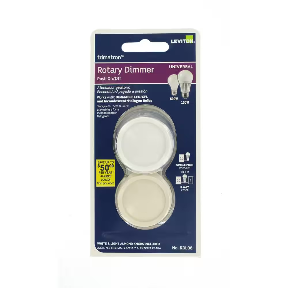 Trimatron Rotary Dimmer Switch for Dimmable LED, Halogen and Incandescent Bulbs