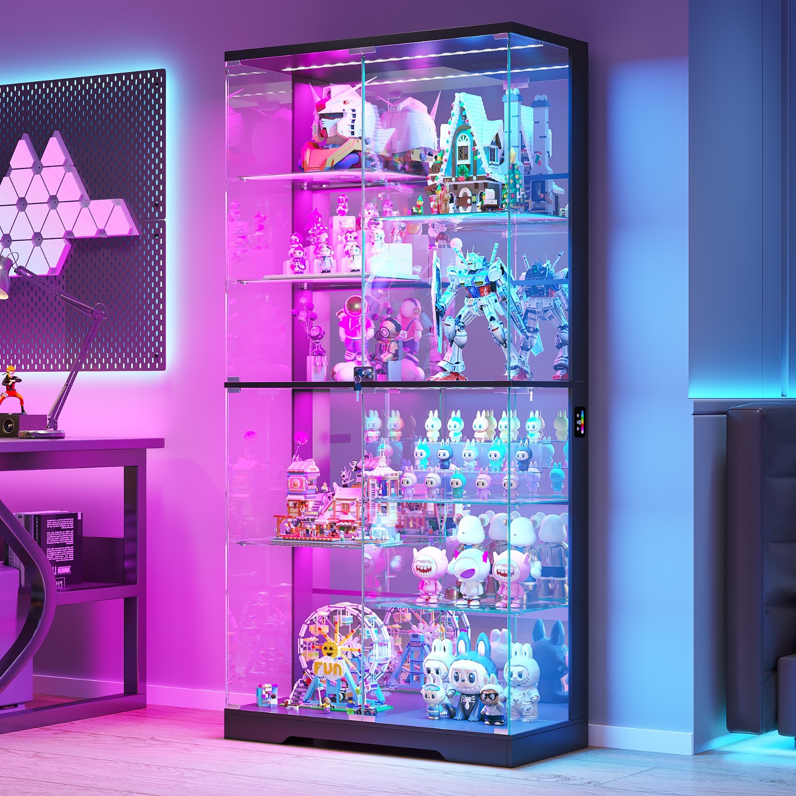 10-Tier Glass Display Cabinet with RGB LED Lights & App Control for Collectables