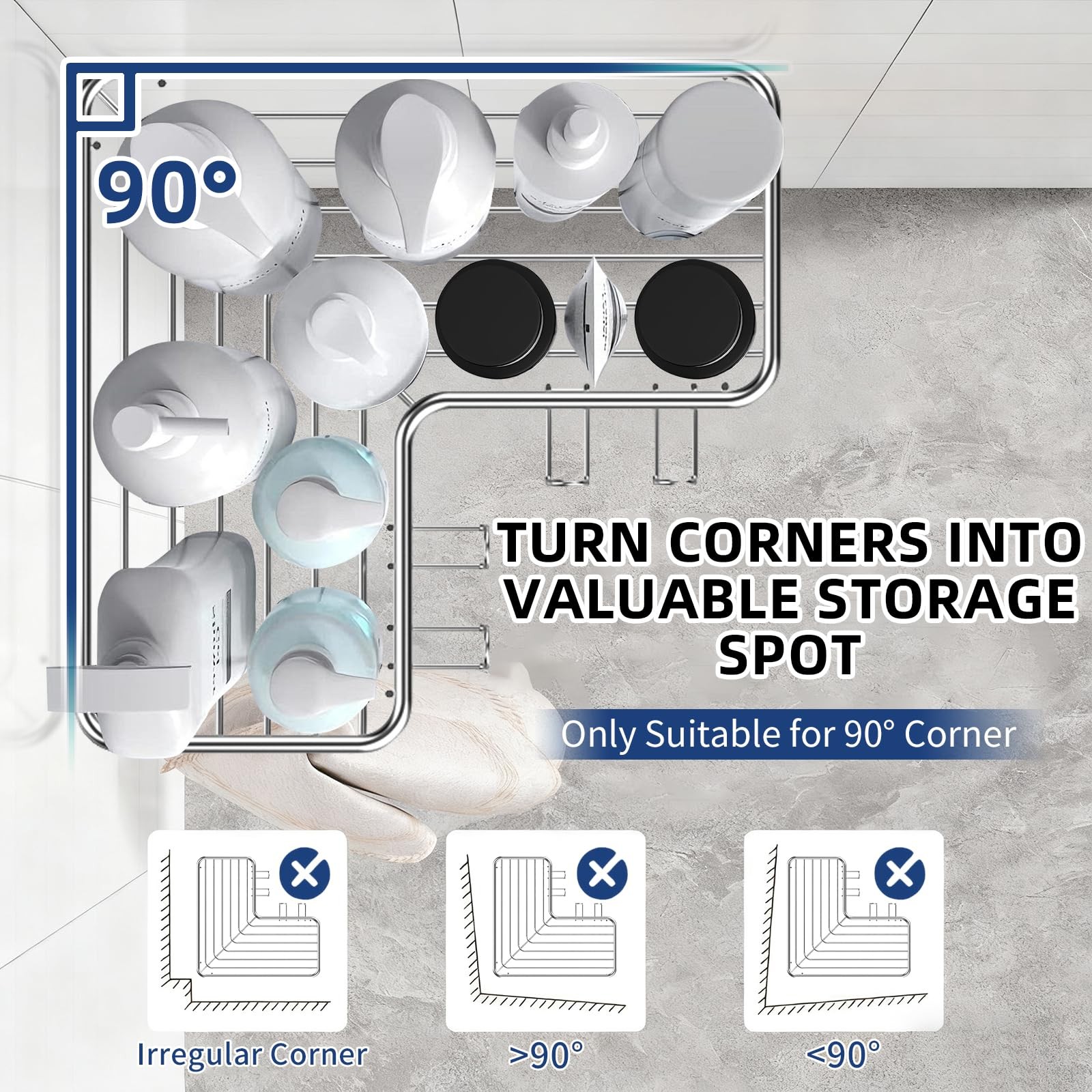 Menbyci 2 Pack Corner Shower Caddy, Adhesive Bathroom Shelf 2 packs, Silver