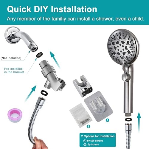 GwernKB Handheld Shower Head with On Off Switch 8-Mode High Pressure Silver