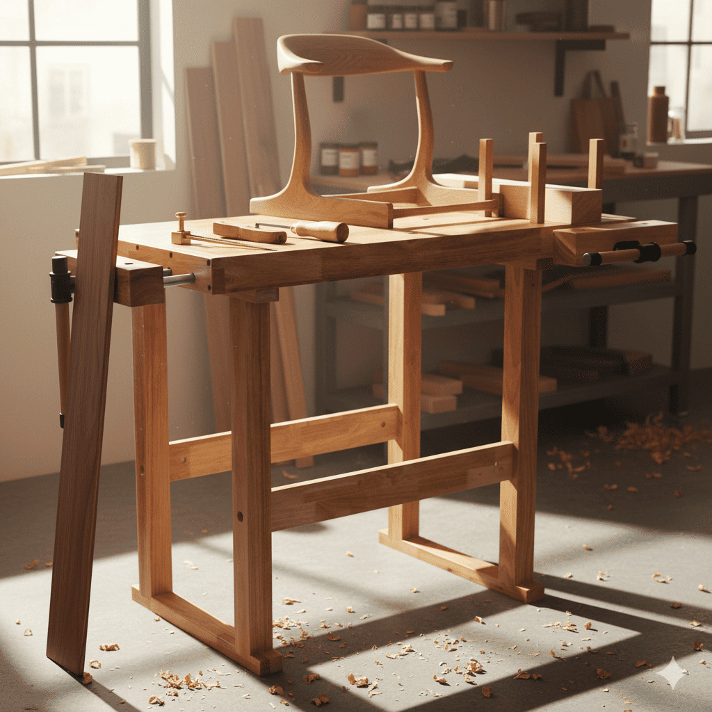 40" Solid Rubberwood Workbench 330lb Heavy Duty Table w/ Dual Vises & Dog Holes