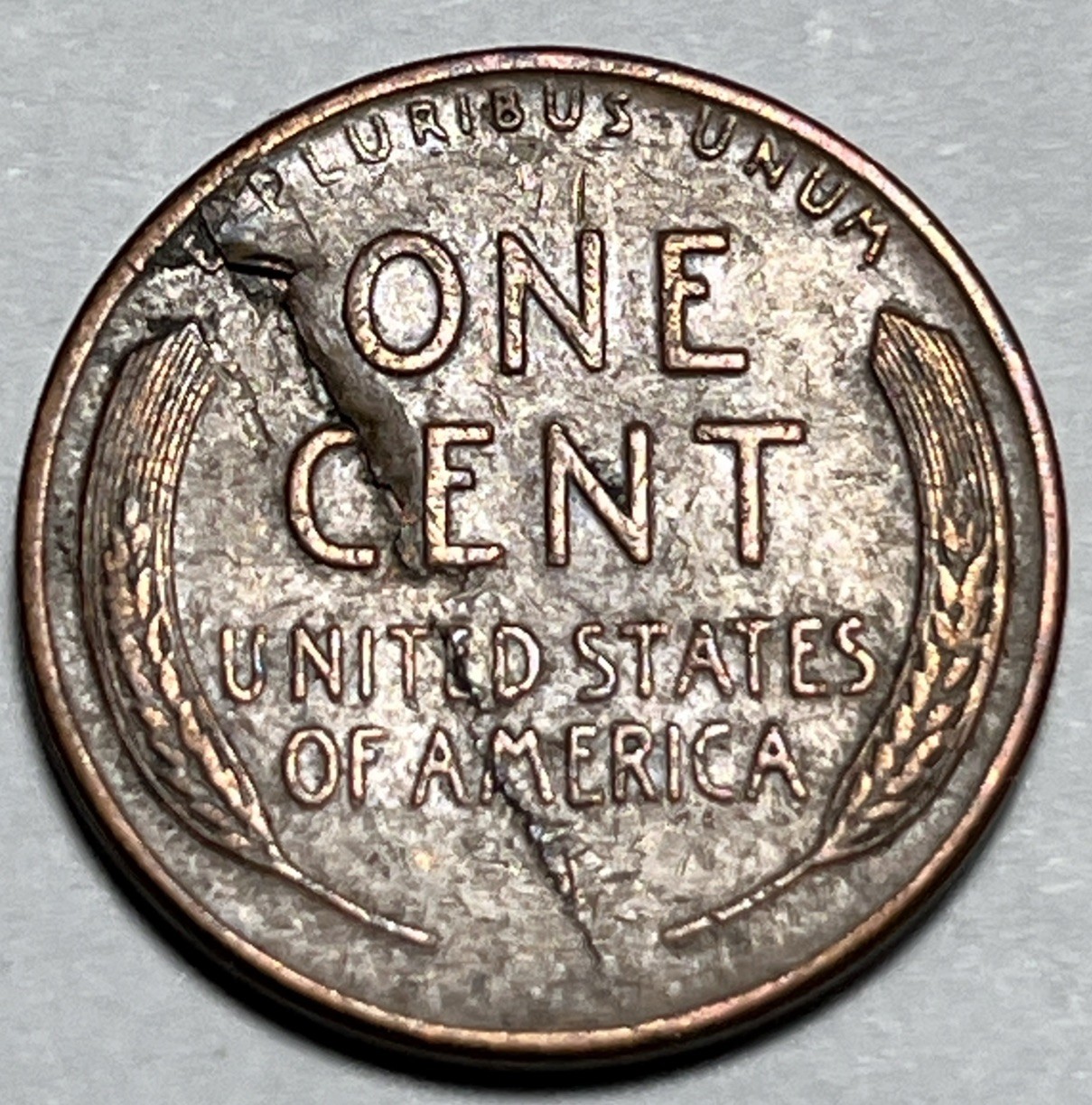 1958 D Wheat Penny Errors Long Lamination Error Reverse
