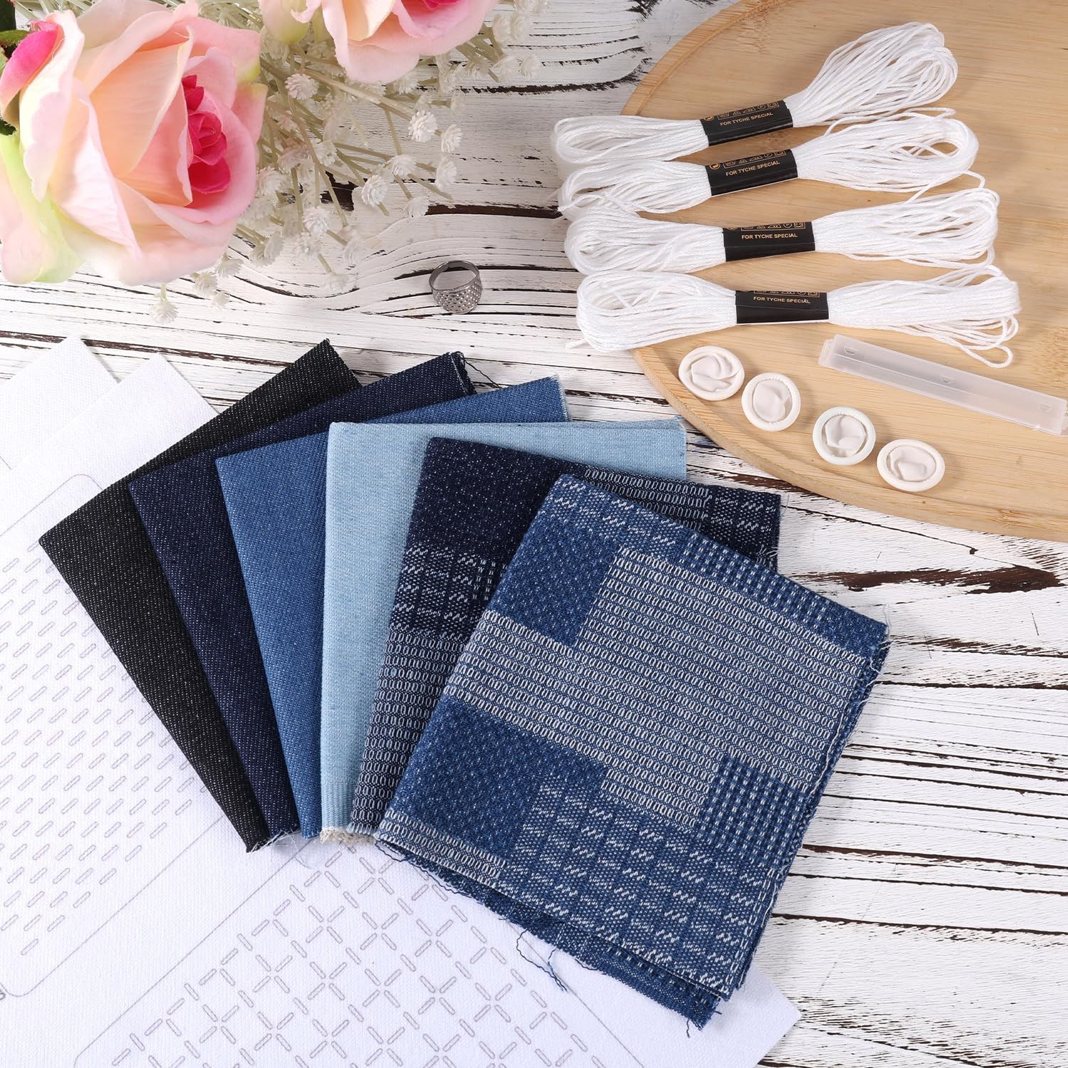 Sashiko Kit, Soluble Stencil Thread and Needles Colourful