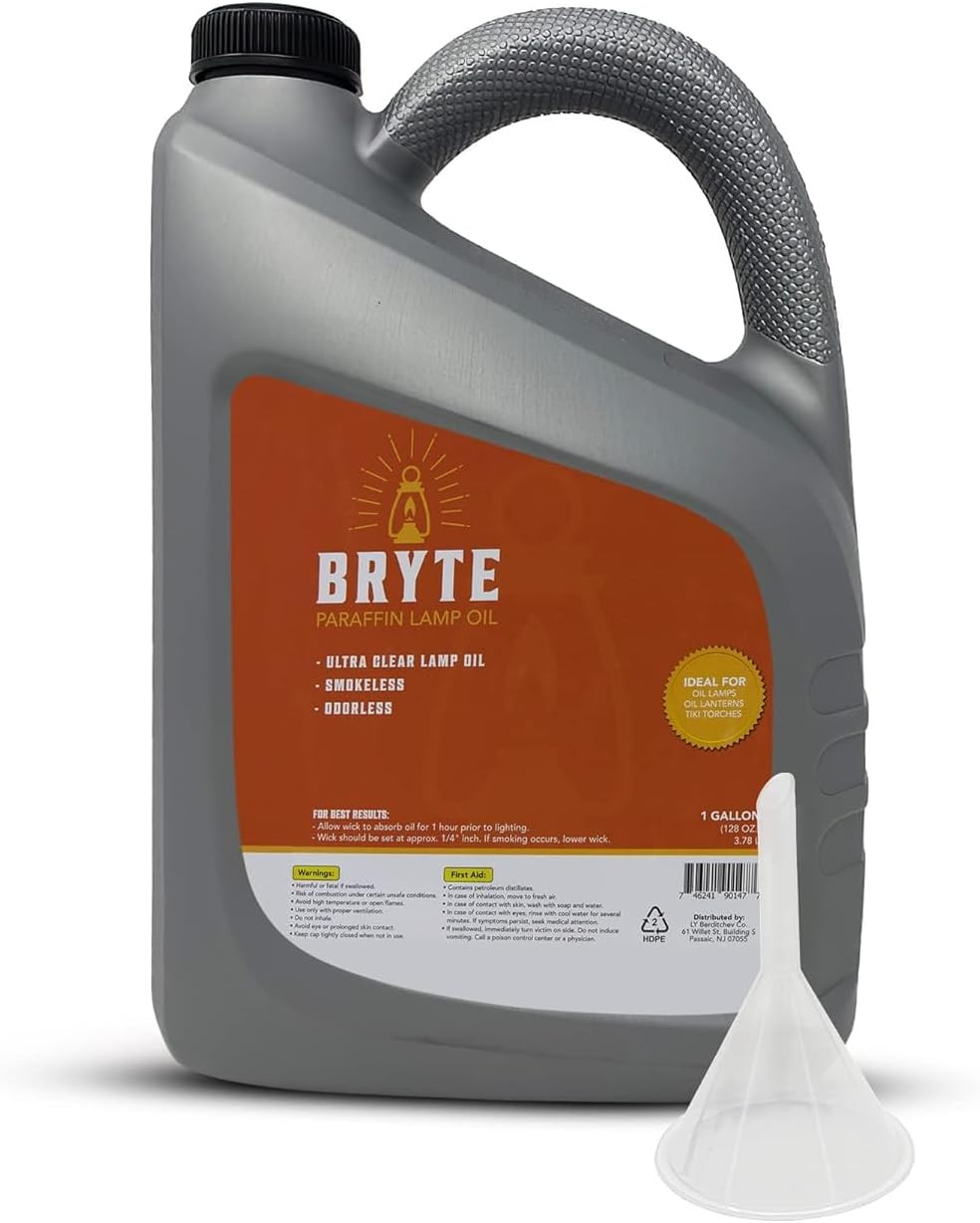 Bryte Premium Lamp Oil - 1 Gallon, Clear & Clean Paraffin, Odorless, Suitable fo