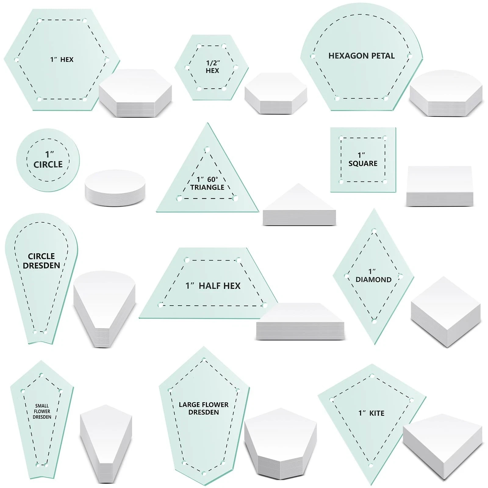 612 Pcs Patchwork Paper EPP English Piecing Supplies 12 Shapes Acrylic Templa...