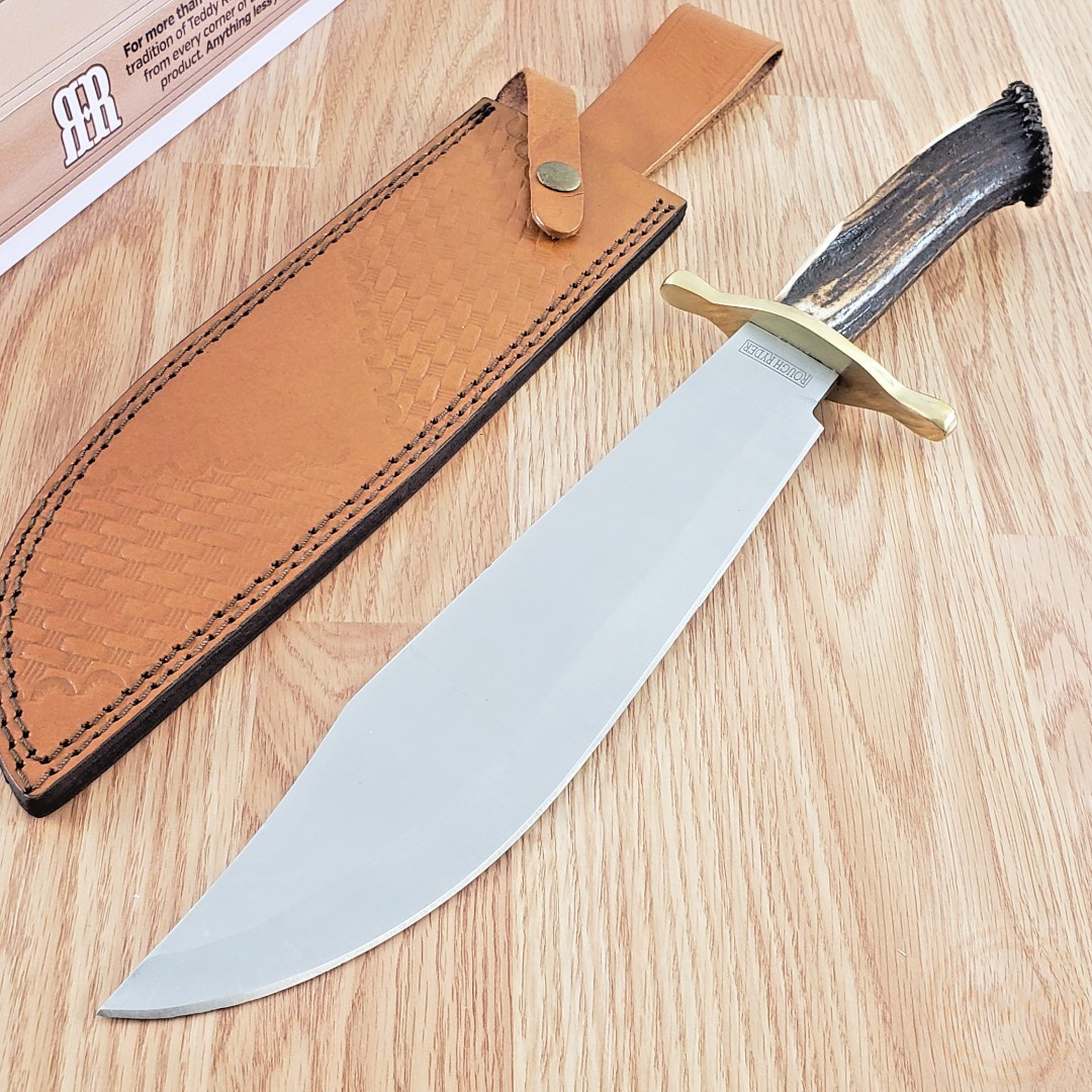 Rough Ryder Crown Fixed Knife 10.75" Stainless Steel Bowie Blade Stag Handle