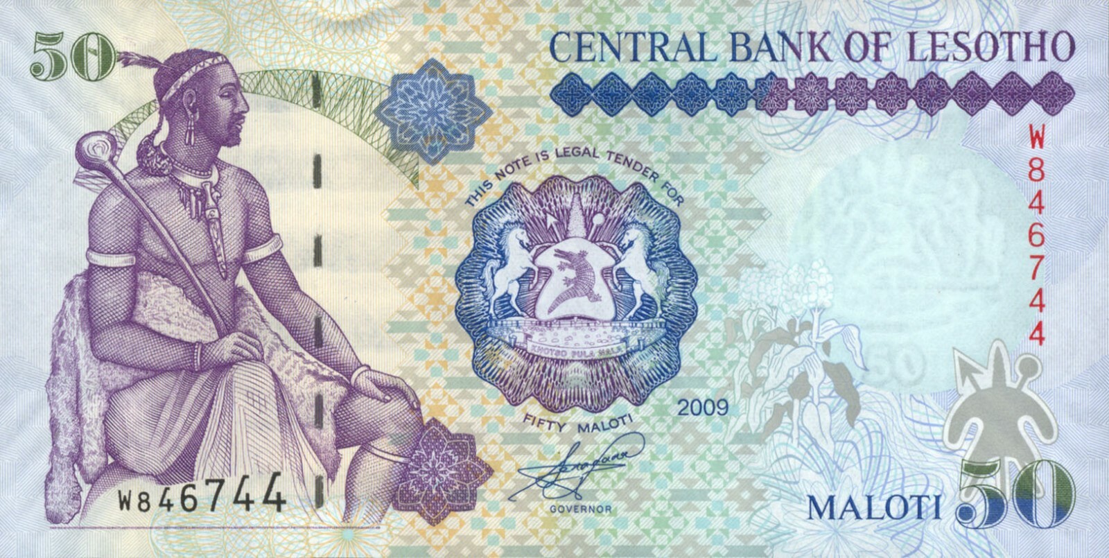 Lesotho 50 Maloti (2009) - Herdsman with Pack Donkey/p17e UNC