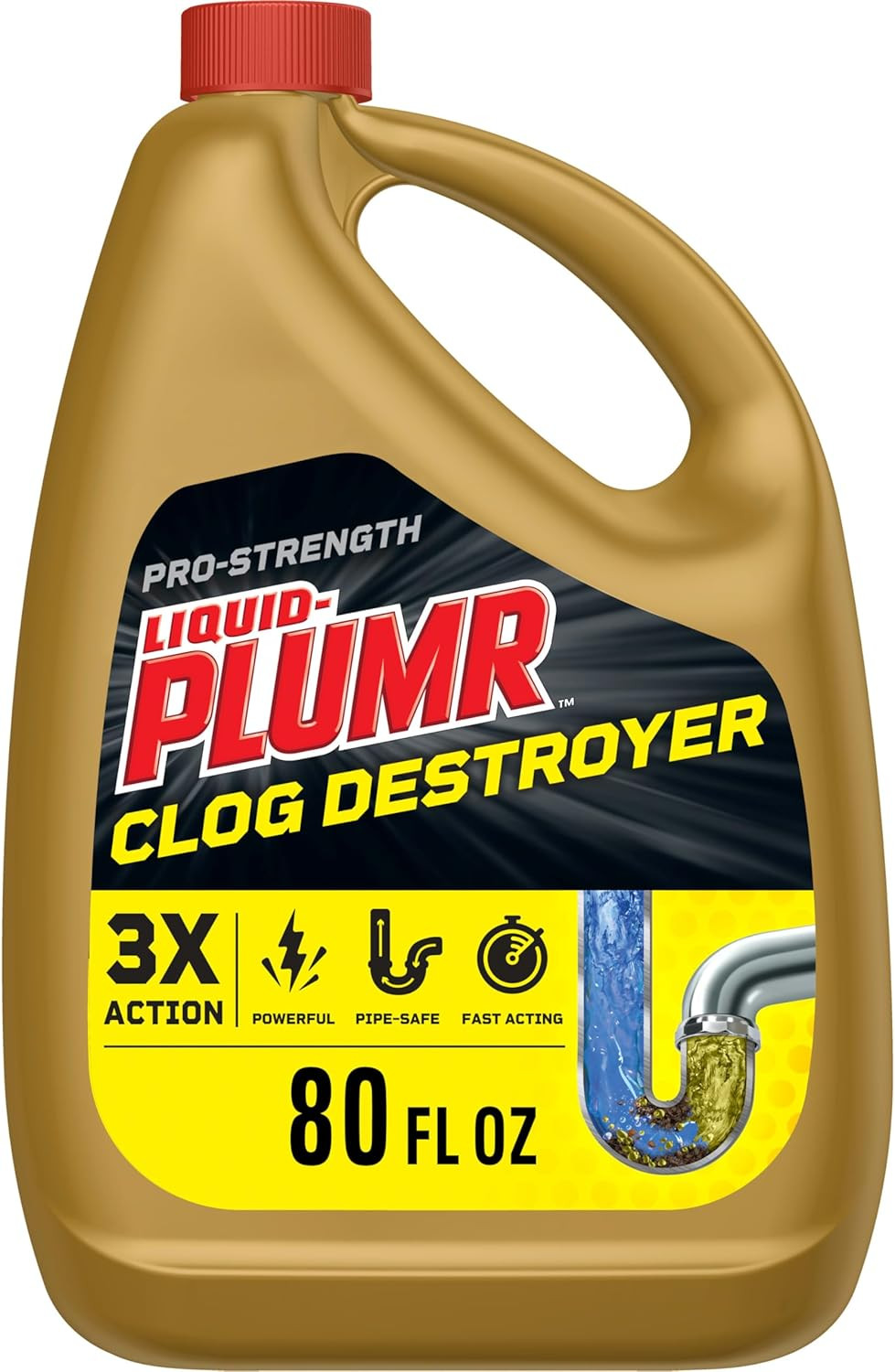 Liquid-Plumr Pro Strength Drain Cleaner for Sinks, Showers, and Tubs, 80 oz