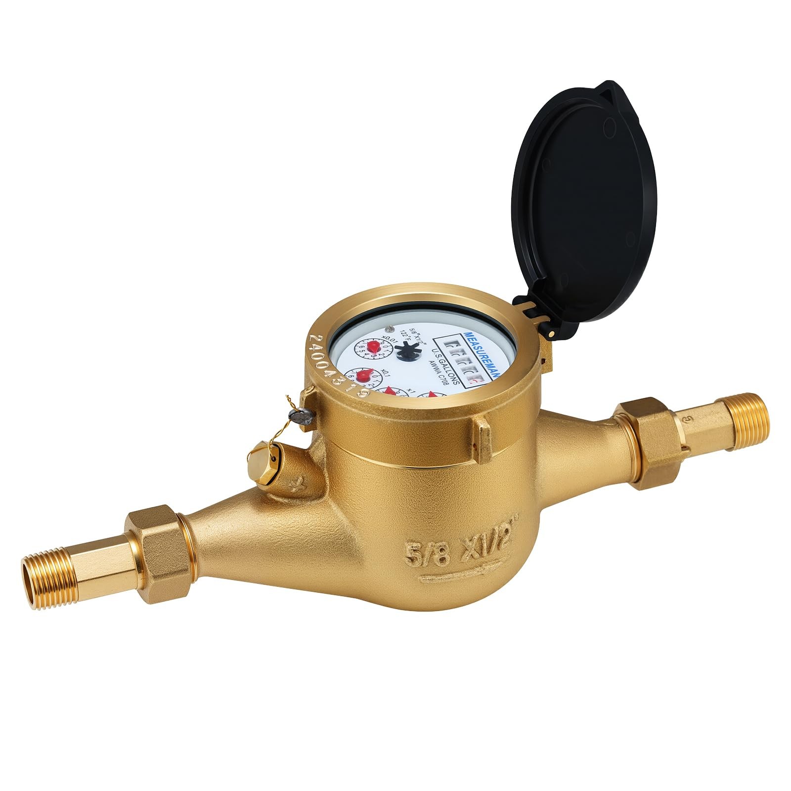 1/2 Inch NonPulsed MultiJet Gallon Water Meter Brass Cold Residential