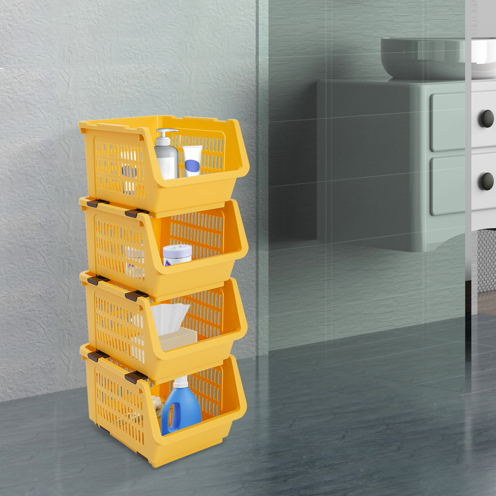 Stacking Storage Baskets Movable PP Storage Bins For Kitchen Bedroom Basket Kits
