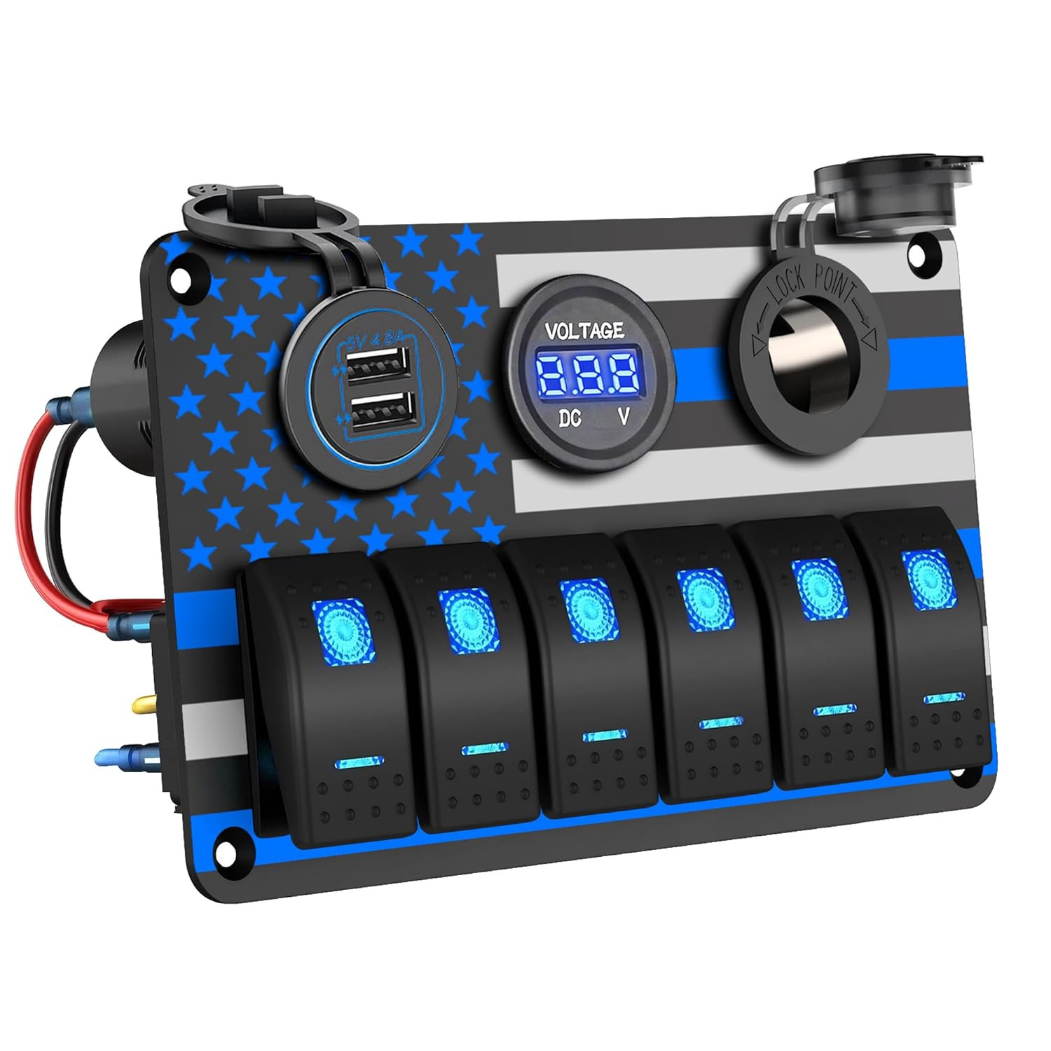 6 Gang Switch Panel Waterproof Rocker Switch Panel Aluminum American Flag Design