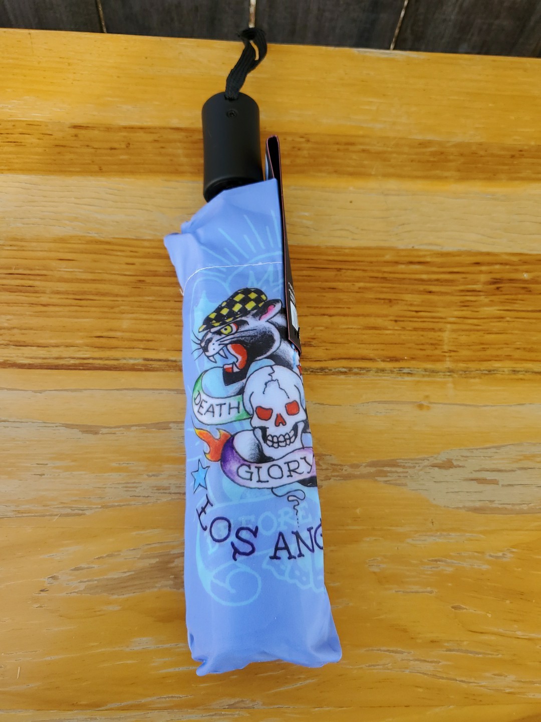Ed Hardy Los Angeles “Death Or Glory” Auto Open Close Compact  Blue Umbrella