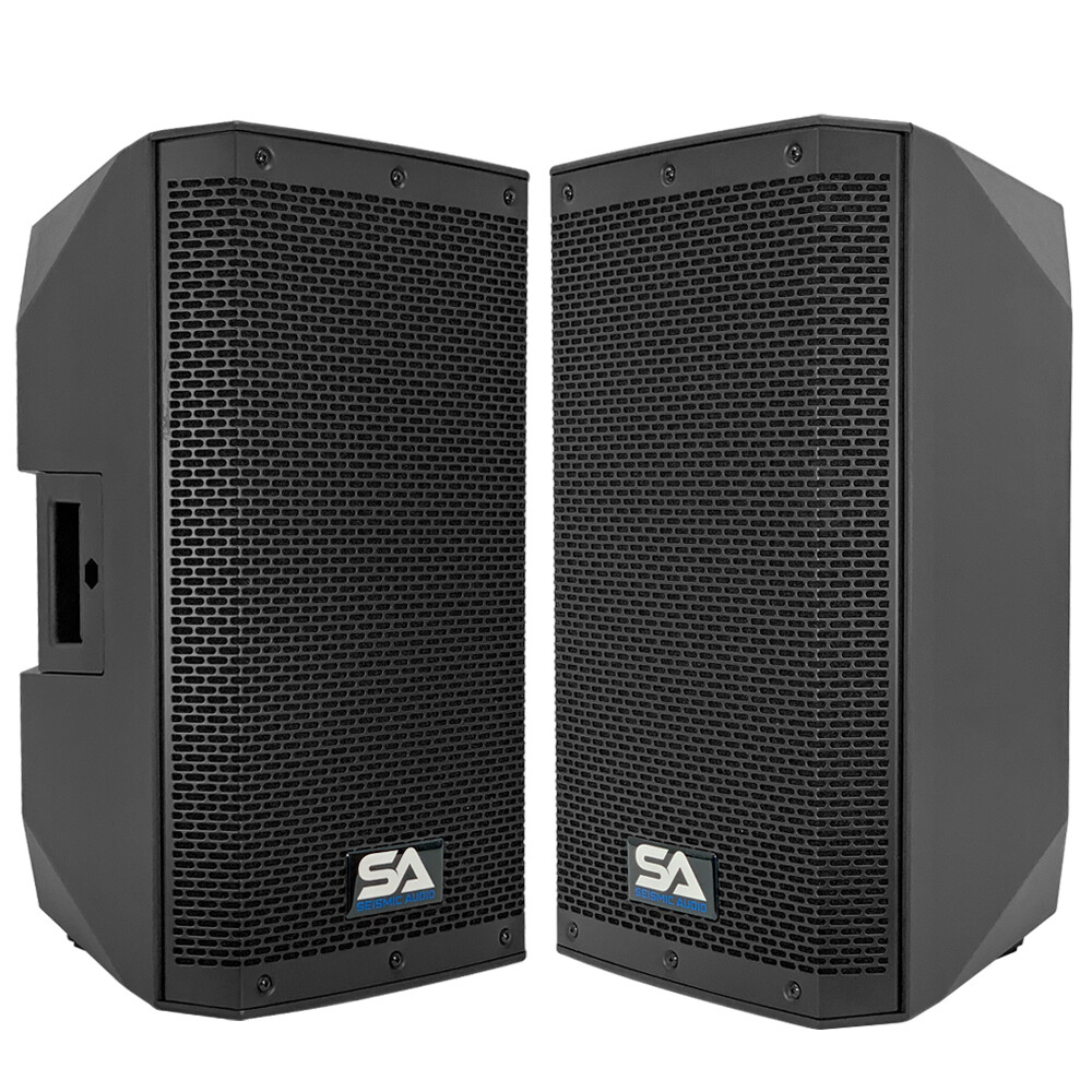 Pair of Powered 10" 700 Watt PA DJ Speakers Bluetooth, DSP, Mixer & Class D Amp
