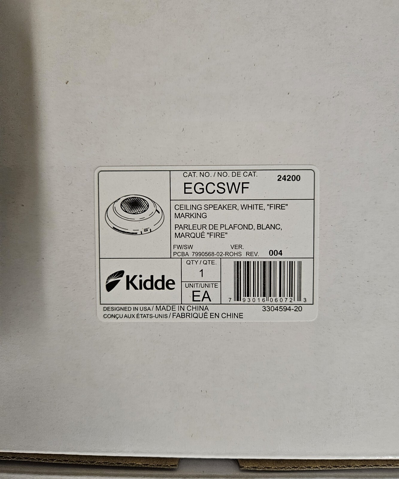 Case Of 6 Devices. EGCSWF. New Kidde White Ceiling Mount Speaker.