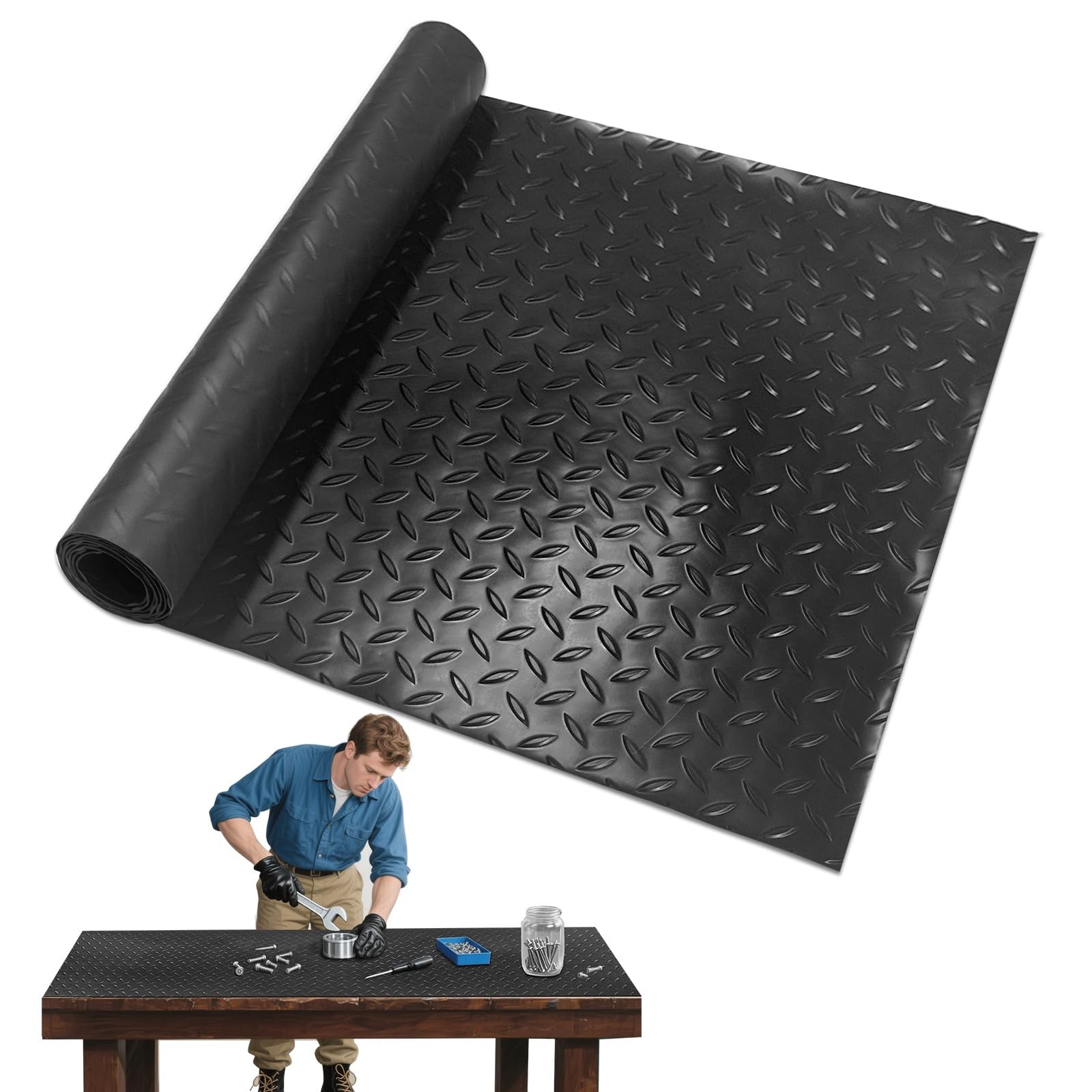 48" x 17" Work Bench Pad PVC Workbench Mat with Non-Slip Steel Plate...