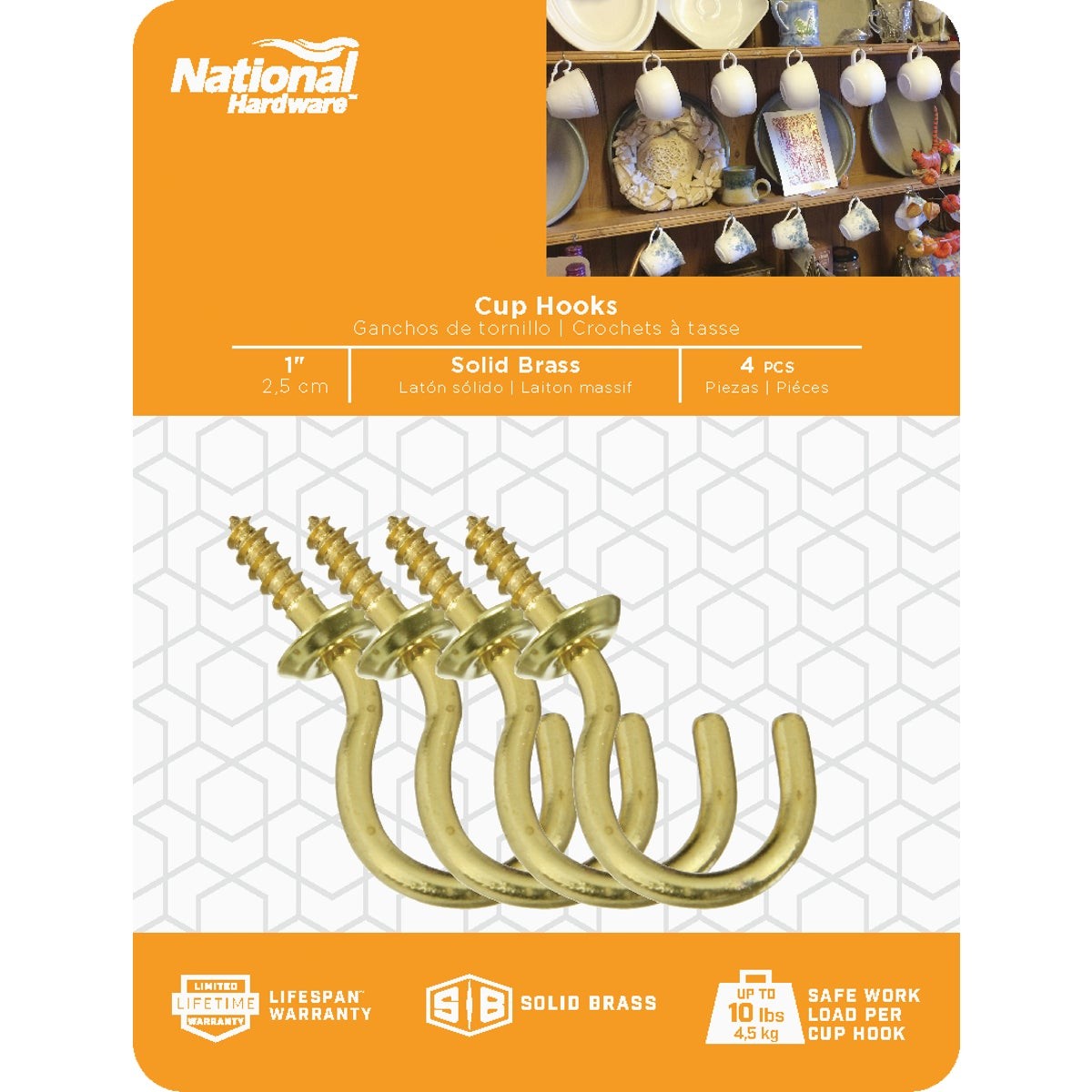 Hardware 1 In. Solid Brass Series Cup Hook (4 Count) N119-685 Hardware