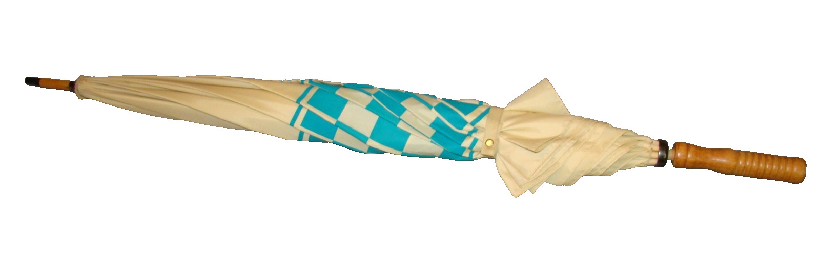 VIntage Balenciaga Paris Htf Aqua Blue Tan Wooden Handle Umbrella