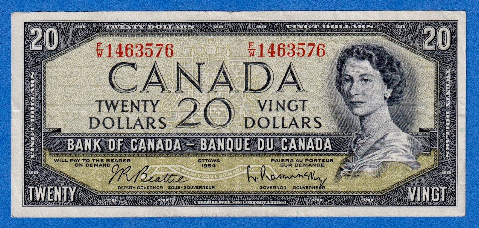 Canada $20 1954 BC-41b / P-80b - QE II - Circulated Note F/W 1463576