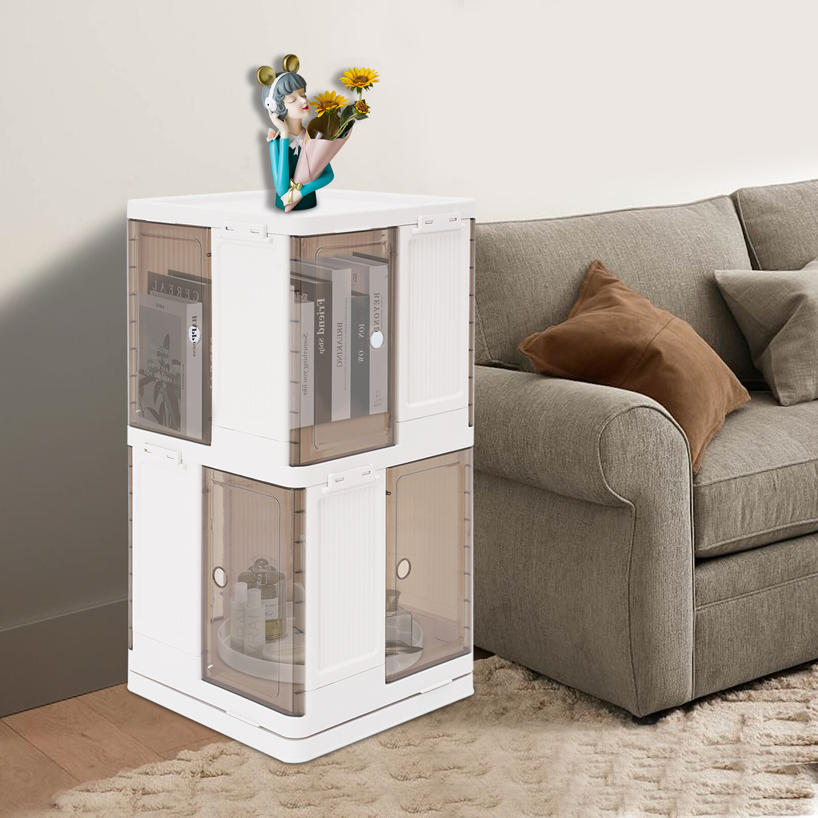 2-Tier Rotating Bookshelf, Book Storage Shelf, Floor Standing Rotating Bookcase