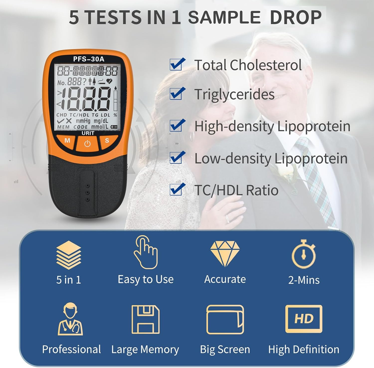 URIT 5-in-1 Lipid Tester Kit with 10 Test Strips, Lipid 5 Analyzer