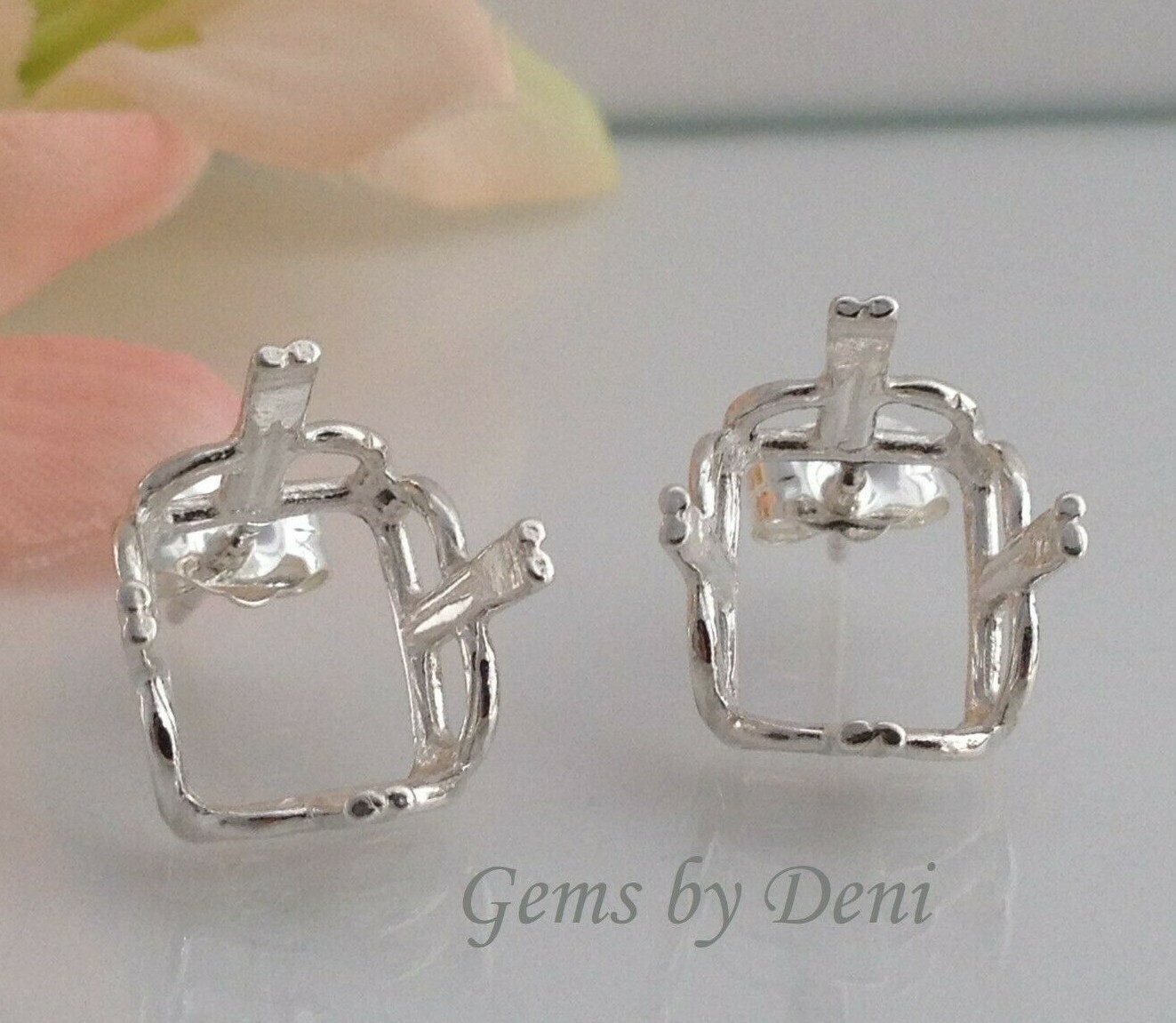 Two Octagon Regalle Sterling Silver Pre-Notched Earring Settings (12x10-20x15mm)