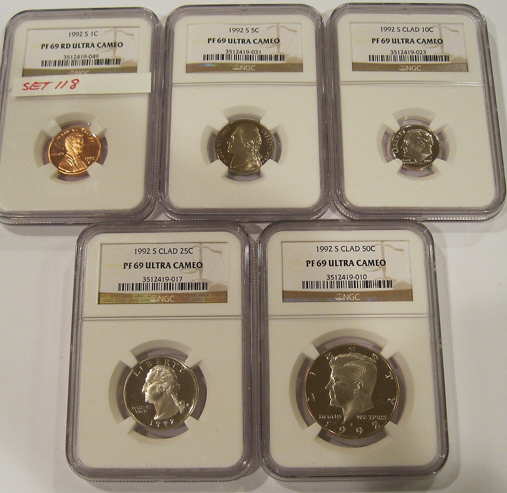 1992-S Proof69 Ultra Cameo NGC Set One Cent,Nickel,Dime,Quarter & Half  #Set118