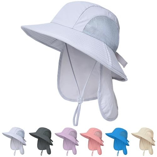 Outdoor Kids Sun Hats with Neck Flap Boys Girls Wide Brim UPF 50+ UV