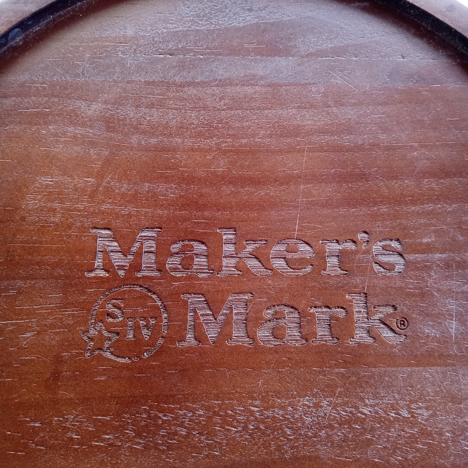 Maker's Mark Whiskey 8.5” Round Wood Serving Tray Bottle Shot Drink Coaster