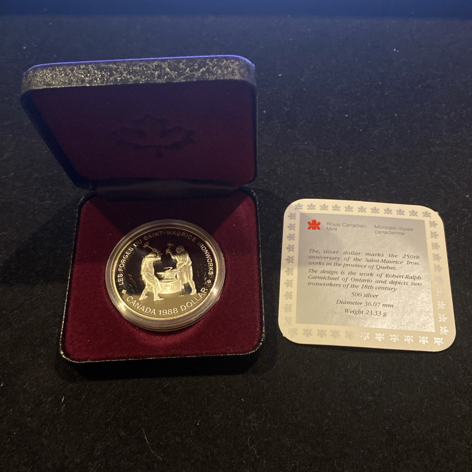 1988 Canada Silver Proof Ironworks Forge Of Saint Maurice Dollar