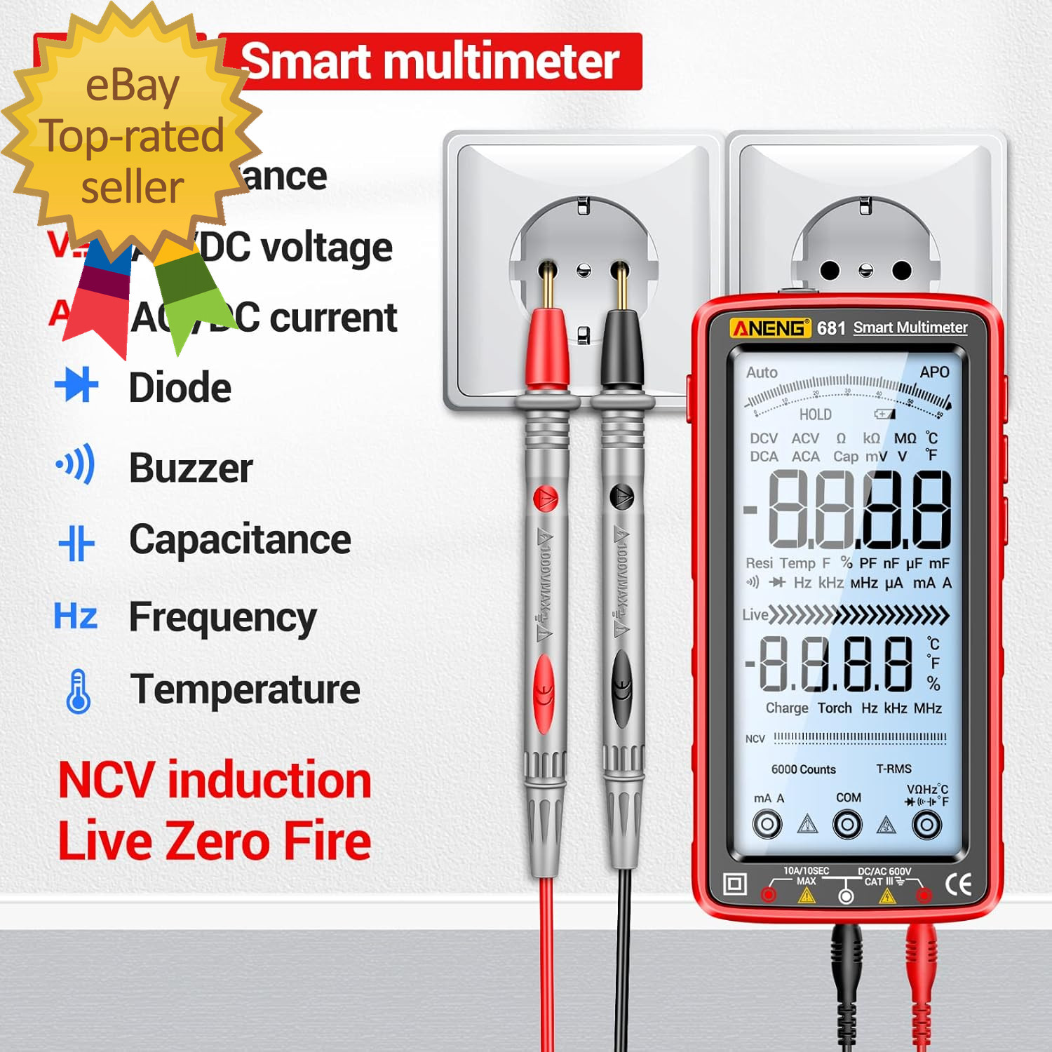 Digital Multimeter Tester Auto-Ranging TRMS 6000 Counts Voltmeter Smart Recharge