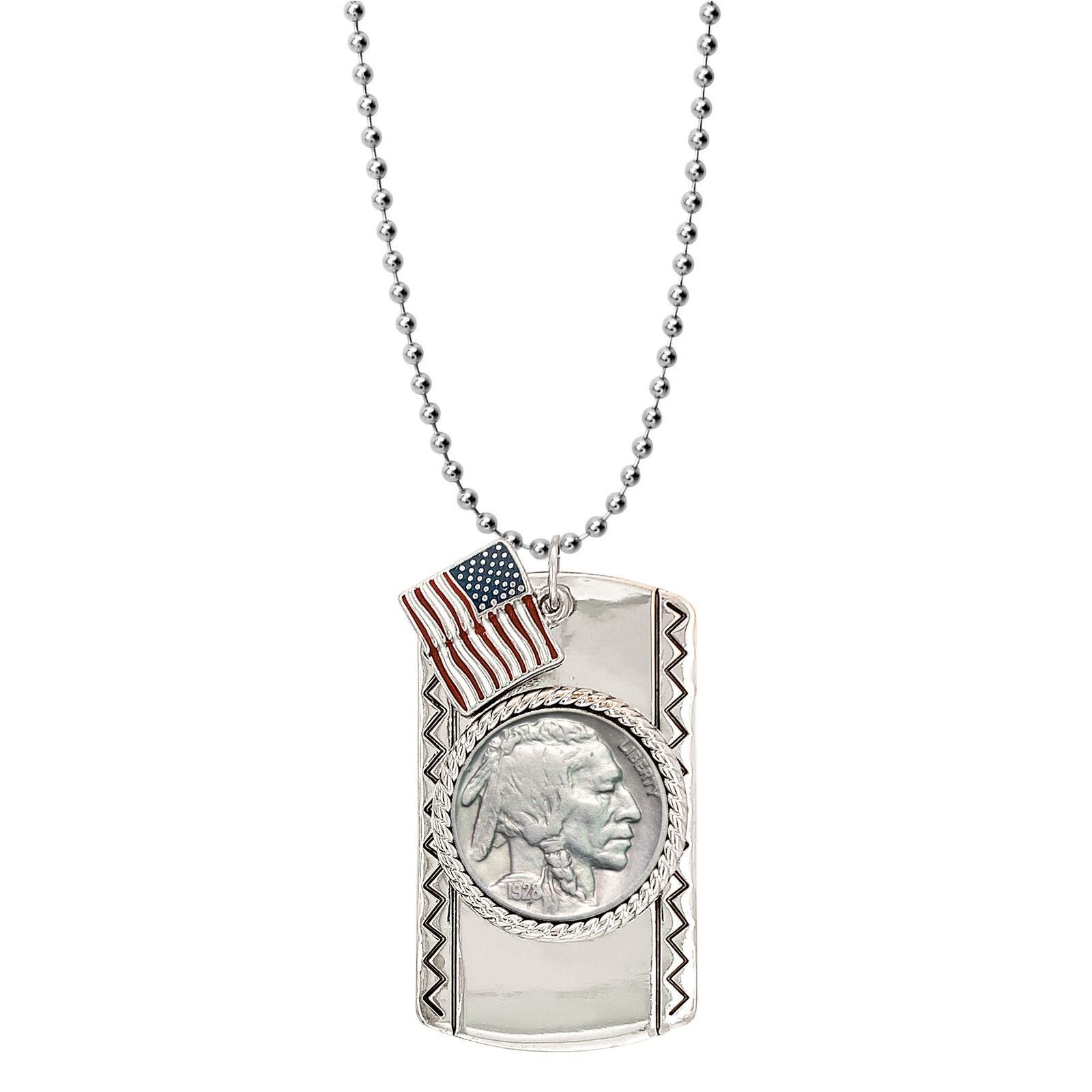 Pendant Buffalo Nickel Dog Tag | Coin Necklace | Flag Charm | Unisex Ball Chain