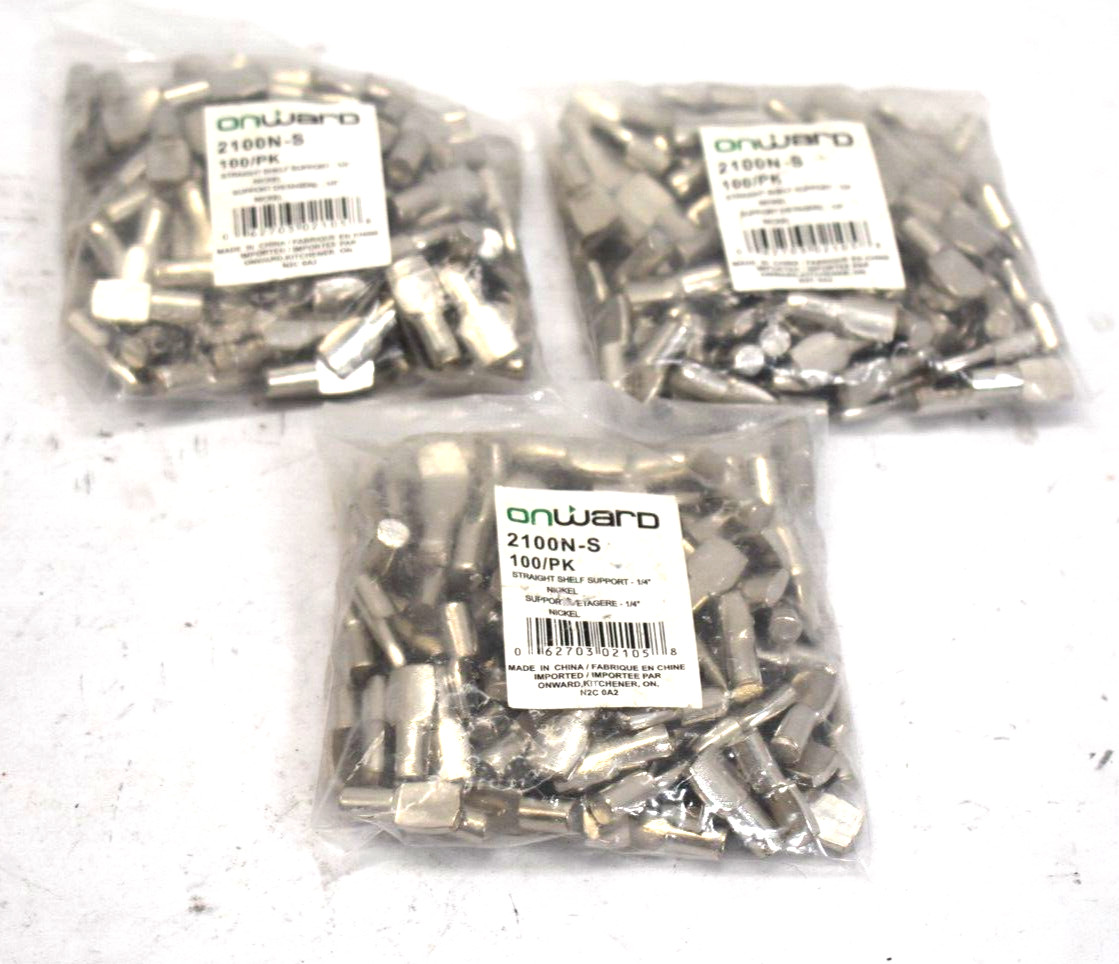Lot of 300 Onward Straight Shelf Support Nickel 1/4" 2100N-S Stainless Steel