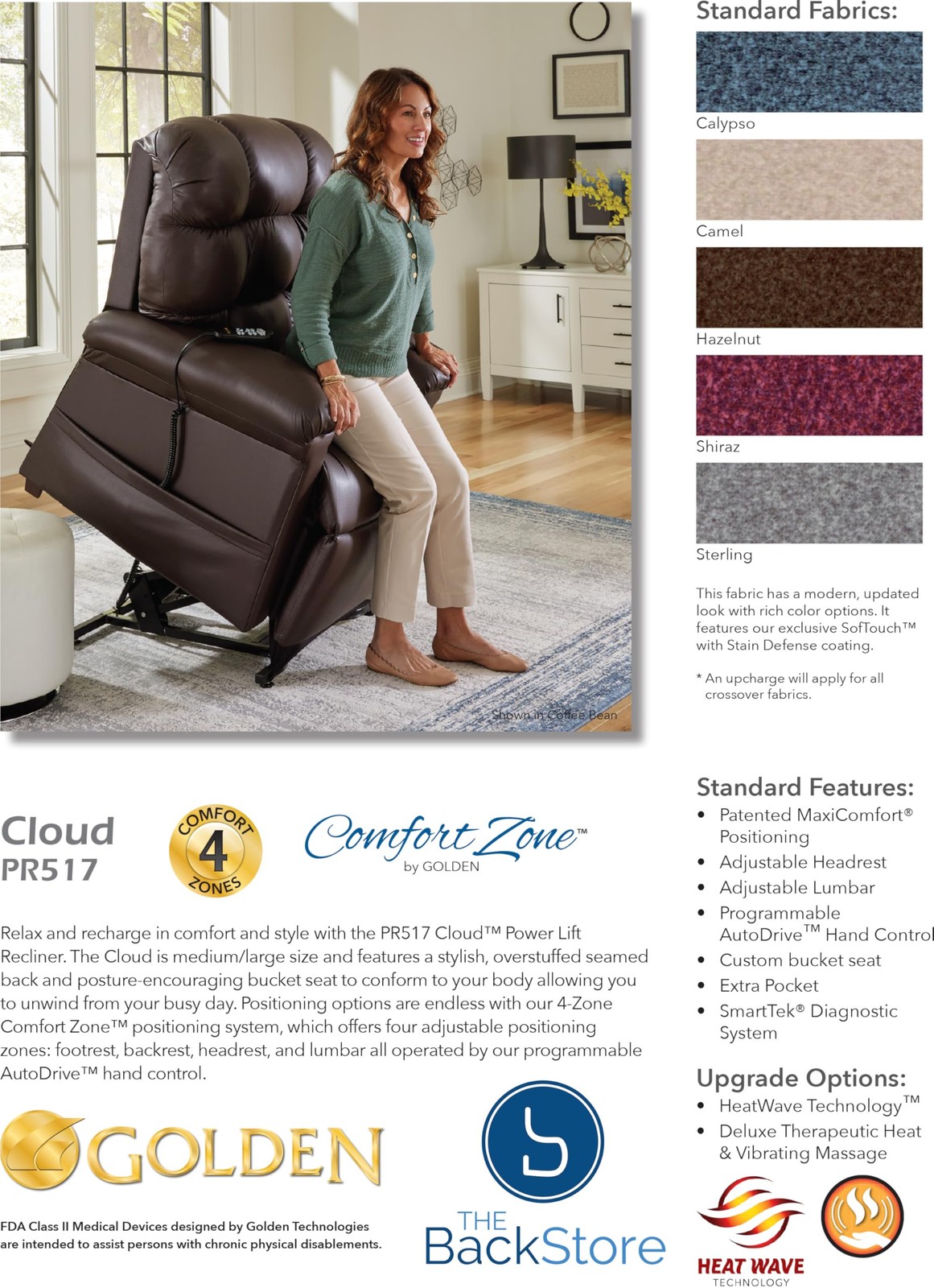 Golden Technologies PR-517 Cloud Medium Power Lift Chair Recliner - PR517-MLA...